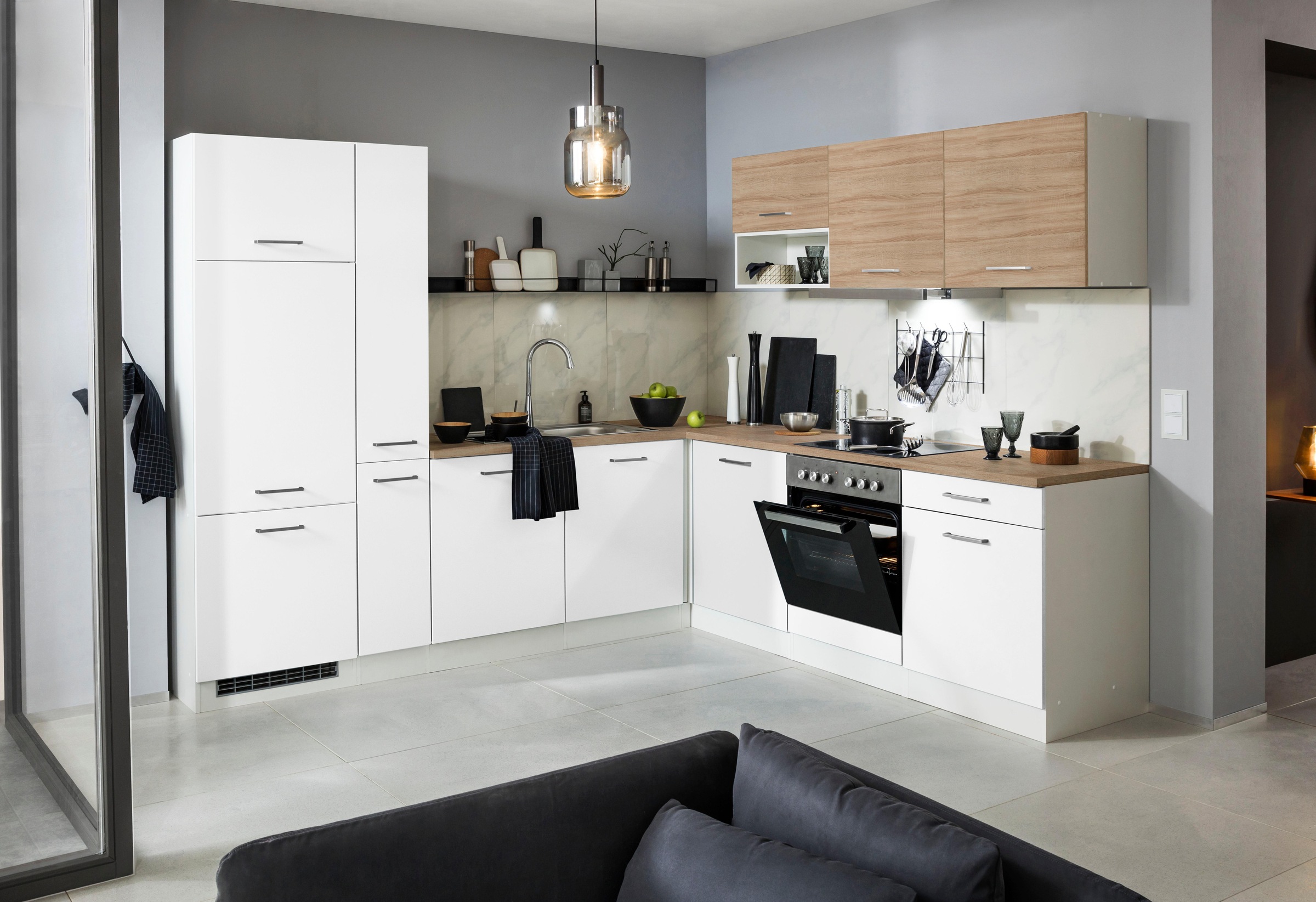 KOCHSTATION Winkelküche »KS-Visby«, mit E-Geräte, Winkel 240 x 240cm inkl. Kühlschrank u. Geschirrspüler