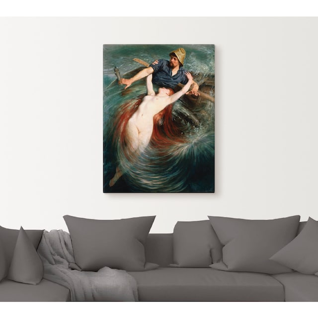 Artland Wandbild »Ein Fischer in den Fängen einer Sirene.«, klassische  Fantasie, (1 St.), als Leinwandbild, Wandaufkleber oder Poster in versch.  Größen auf Raten bestellen