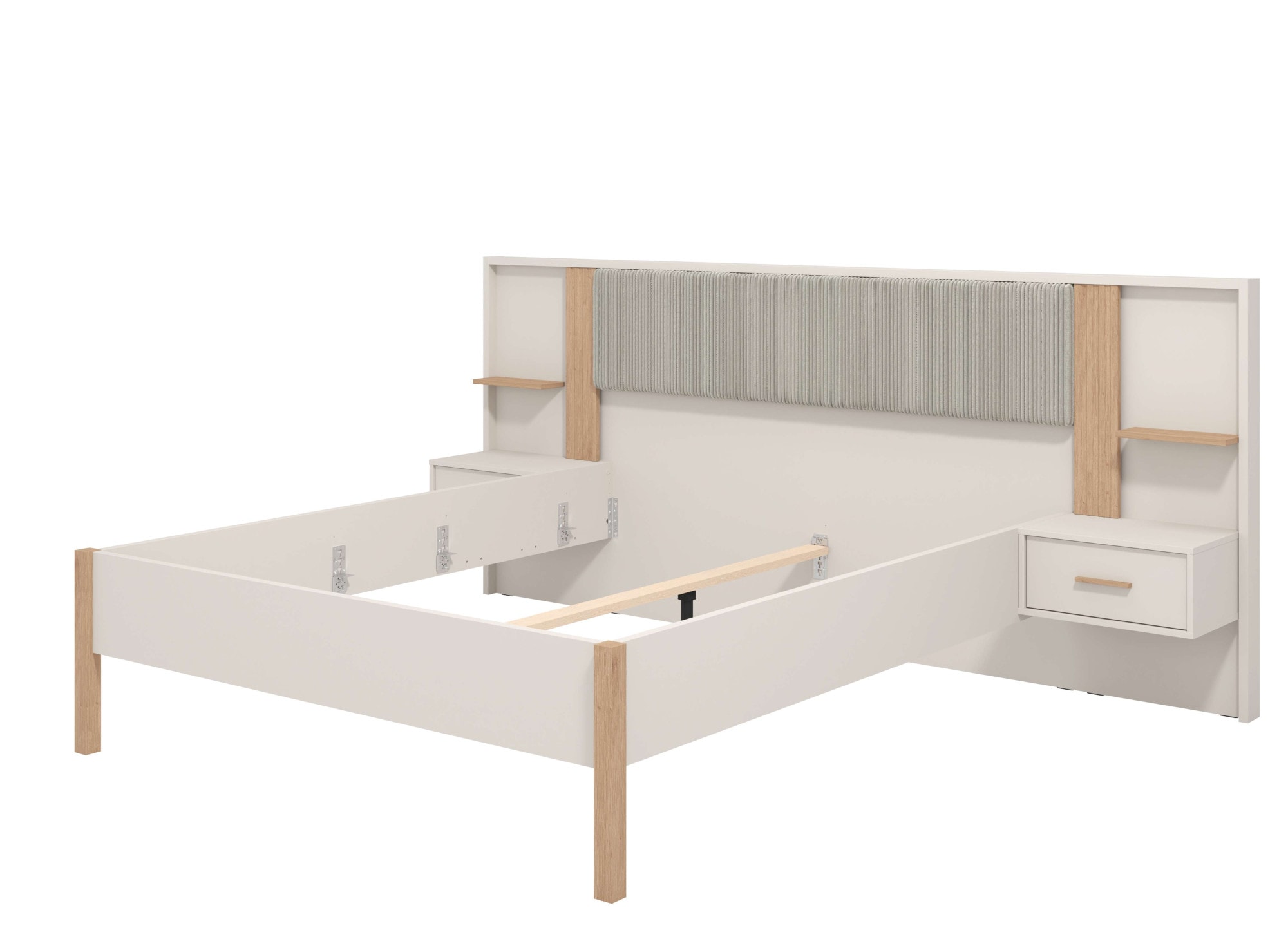 Home affaire Bett »Belfort Bettanlage, mit gepolstertem Kopfteil, weicher Cordstoff«, (Set, 3 tlg., Bett und 2 Wandpaneele mit Nachtkommoden), Liegefläche 160x200cm, FSC®-zertifizierter Holzwerkstoff