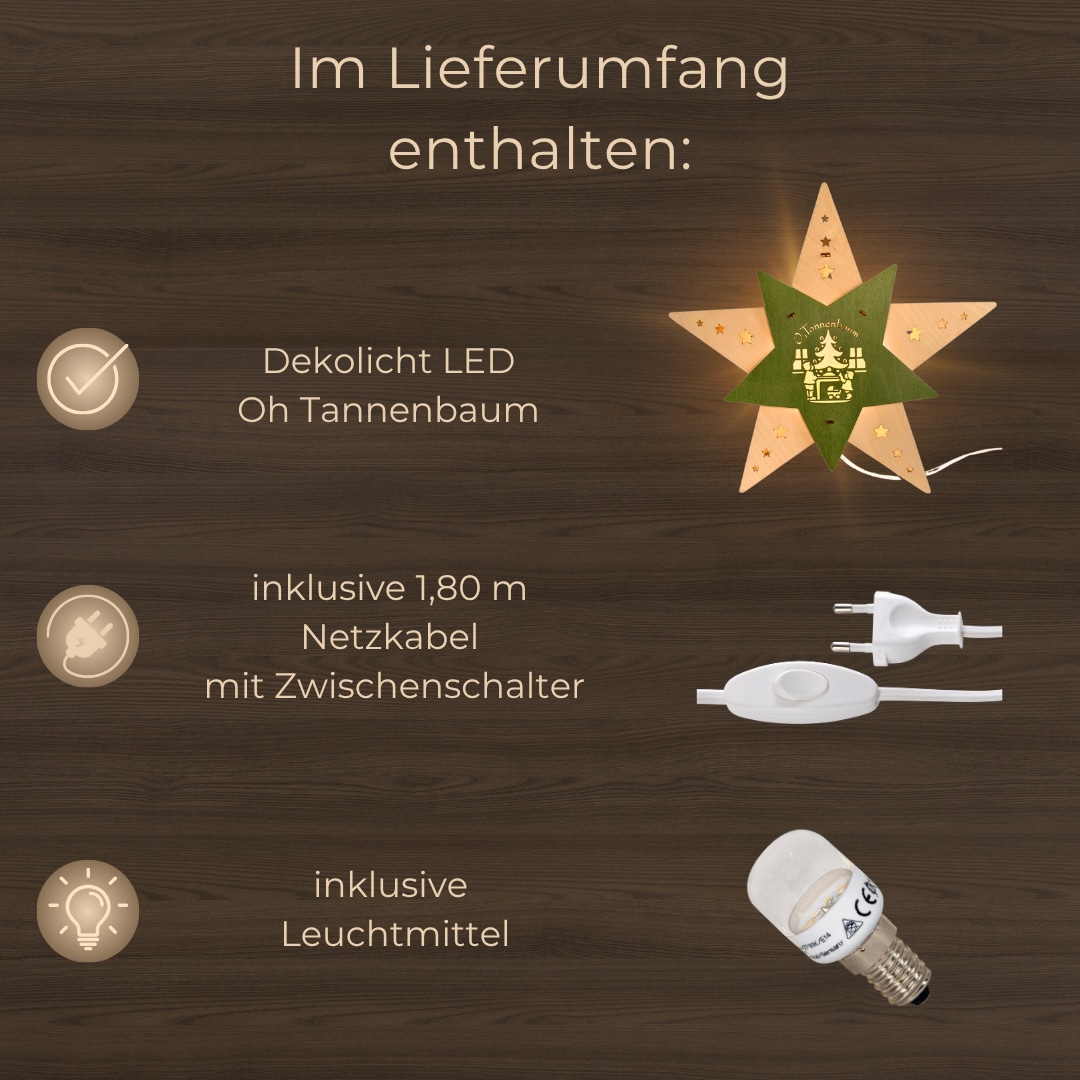 Weigla Dekostern »LED Oh Tannenbaum, Dekoleuchte aus Holz, NATUR-GRÜN«
