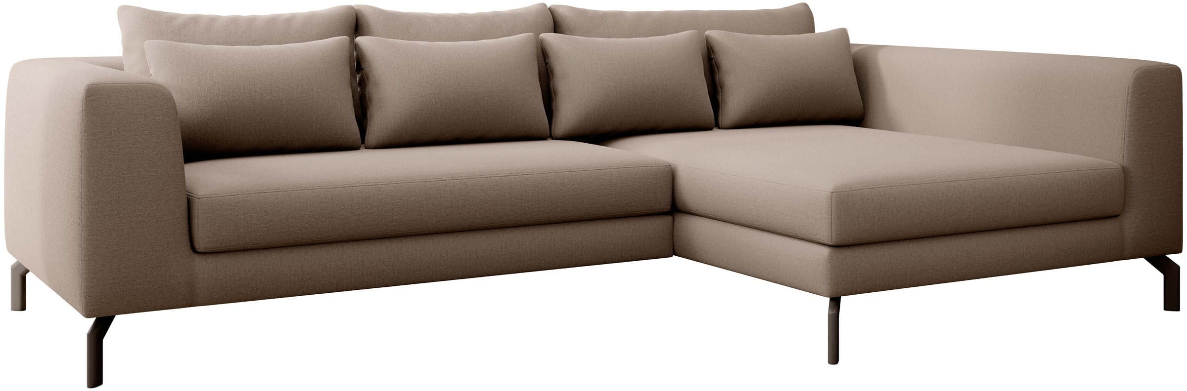 INOSIGN Ecksofa »Cross, mit softem Sitz, L-Form, wendbare Zierkissen, Breite 284 cm«, Couch mit vielen Kissen, stylische Kreuznaht, elegante Metallfüße