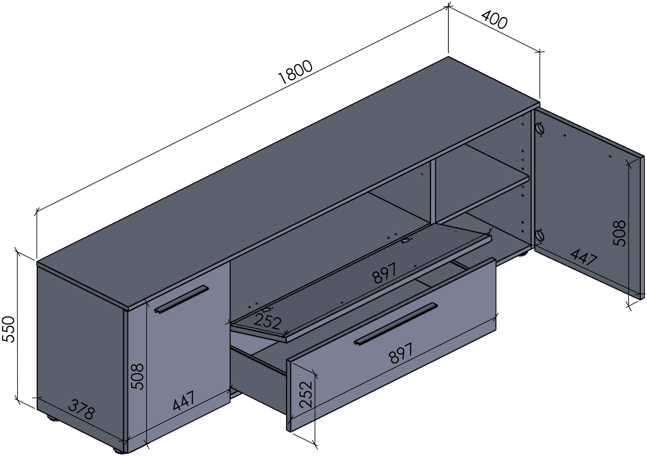 Manjana Möbel Lowboard »mit Schwarz matten Metallgriffen«