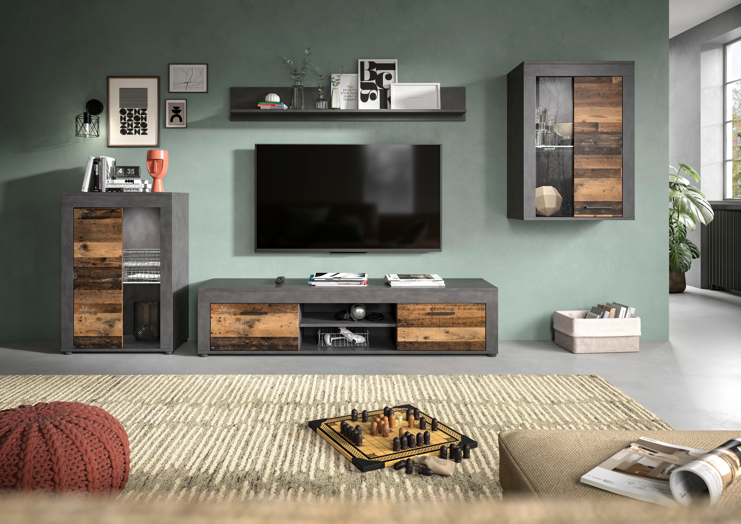 INOSIGN Wohnwand »Aosta, 4-tlg., bestehend aus: 2x Vitrine, Lowboard & Wand günstig online kaufen