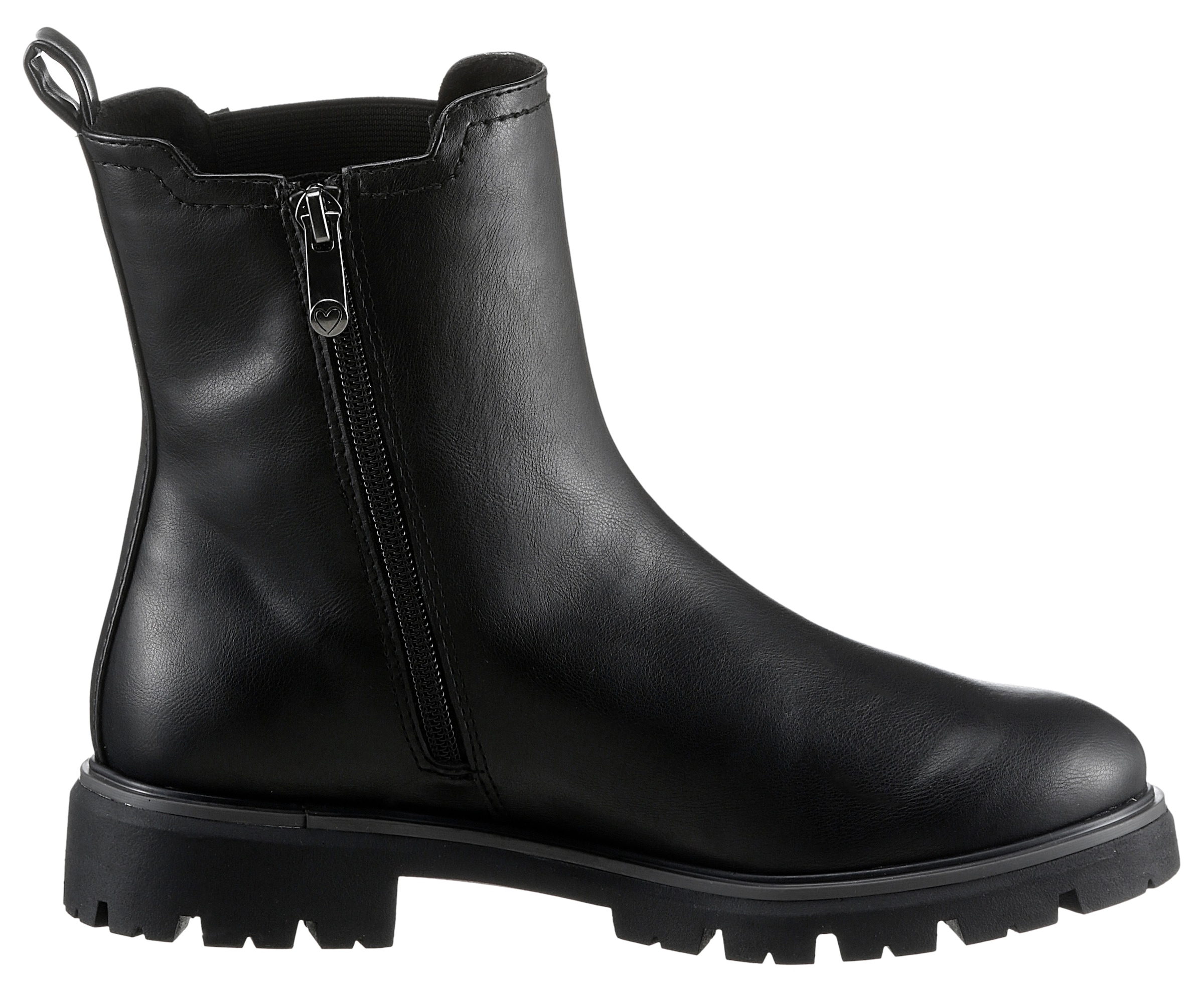 MARCO TOZZI Chelseaboots, Blockabsatz, Stiefelette, Boots, vegan, mit Strass-Steinen verziert