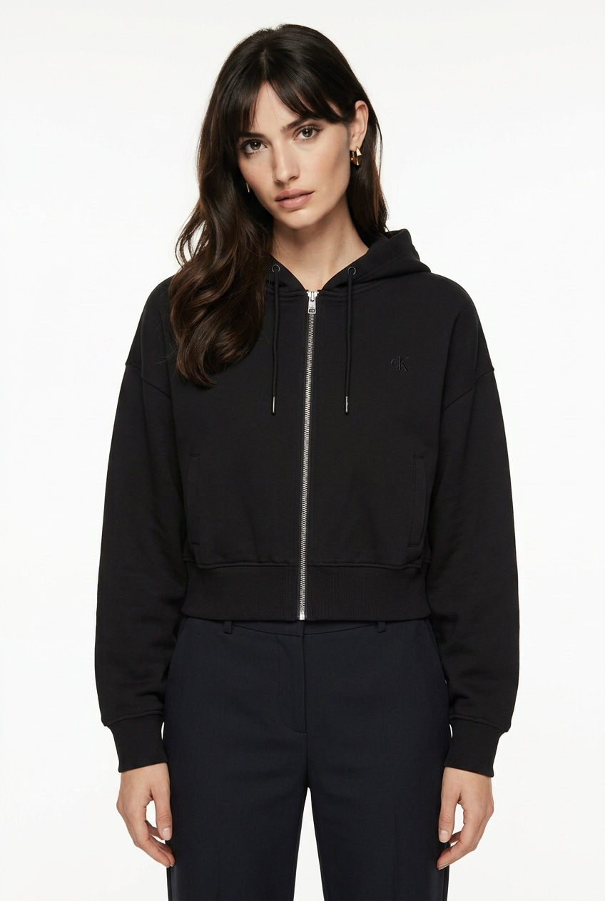 Calvin Klein Jeans Sweatjacke »LS MONOGRAM TERRY CROP RELAXED F« Regular fit mit Kapuze mit Kordelzug