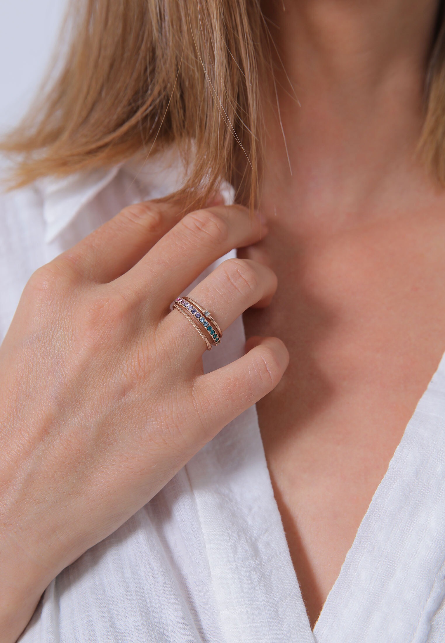 Elli Solitärring »Kristalle Farbig Regenbogen Set (3 tlg) 925 Silber«