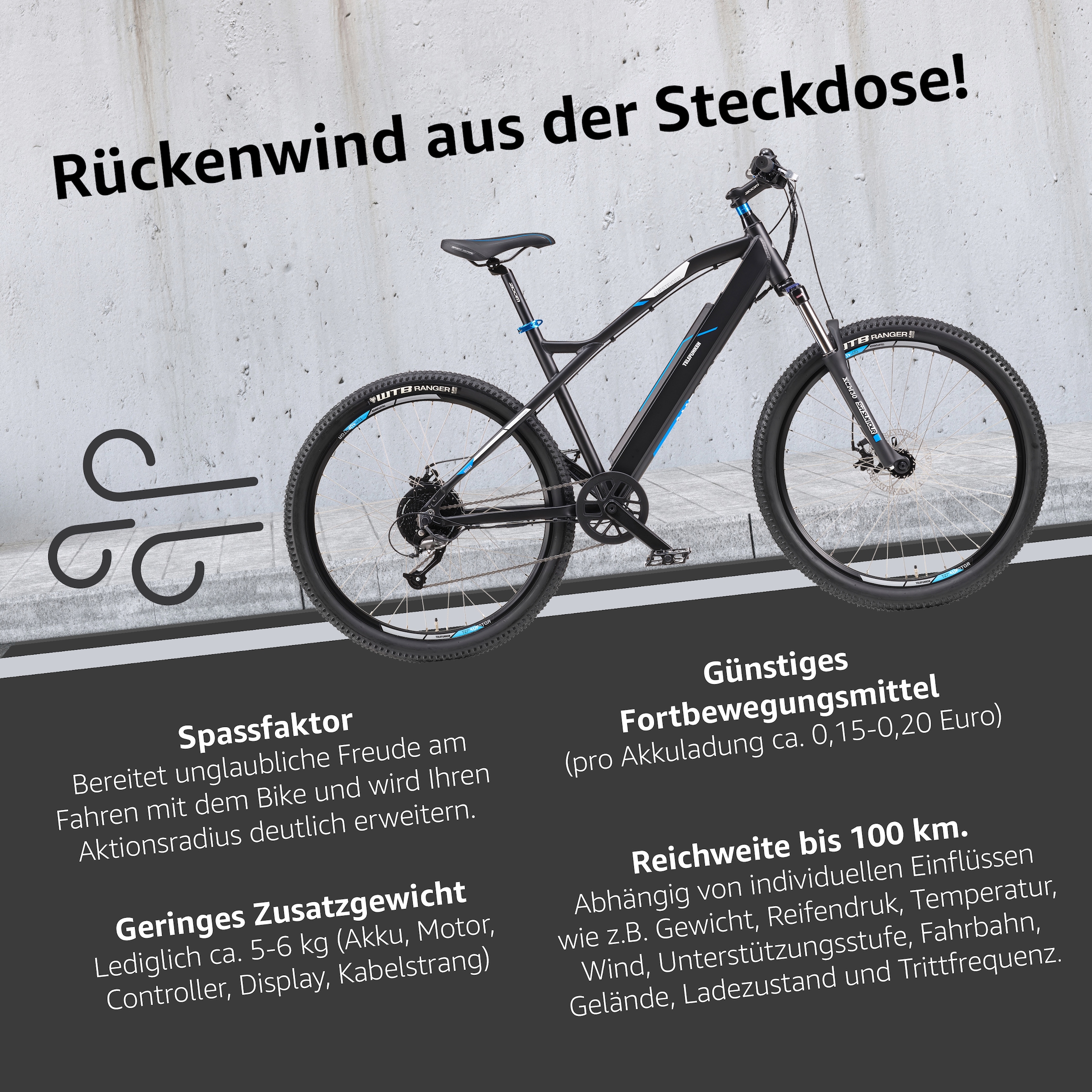 Telefunken E-Bike »M924«, 9 Gang, Shimano, Altus, Heckmotor 250 W, (36 V 504 Wh Akku-ca. 100 km Reichweite-Geländebike off road), Mountainbike MTB Elektrofahrrad, Damen Herren, 27,5 / 29 Zoll, Pedelec