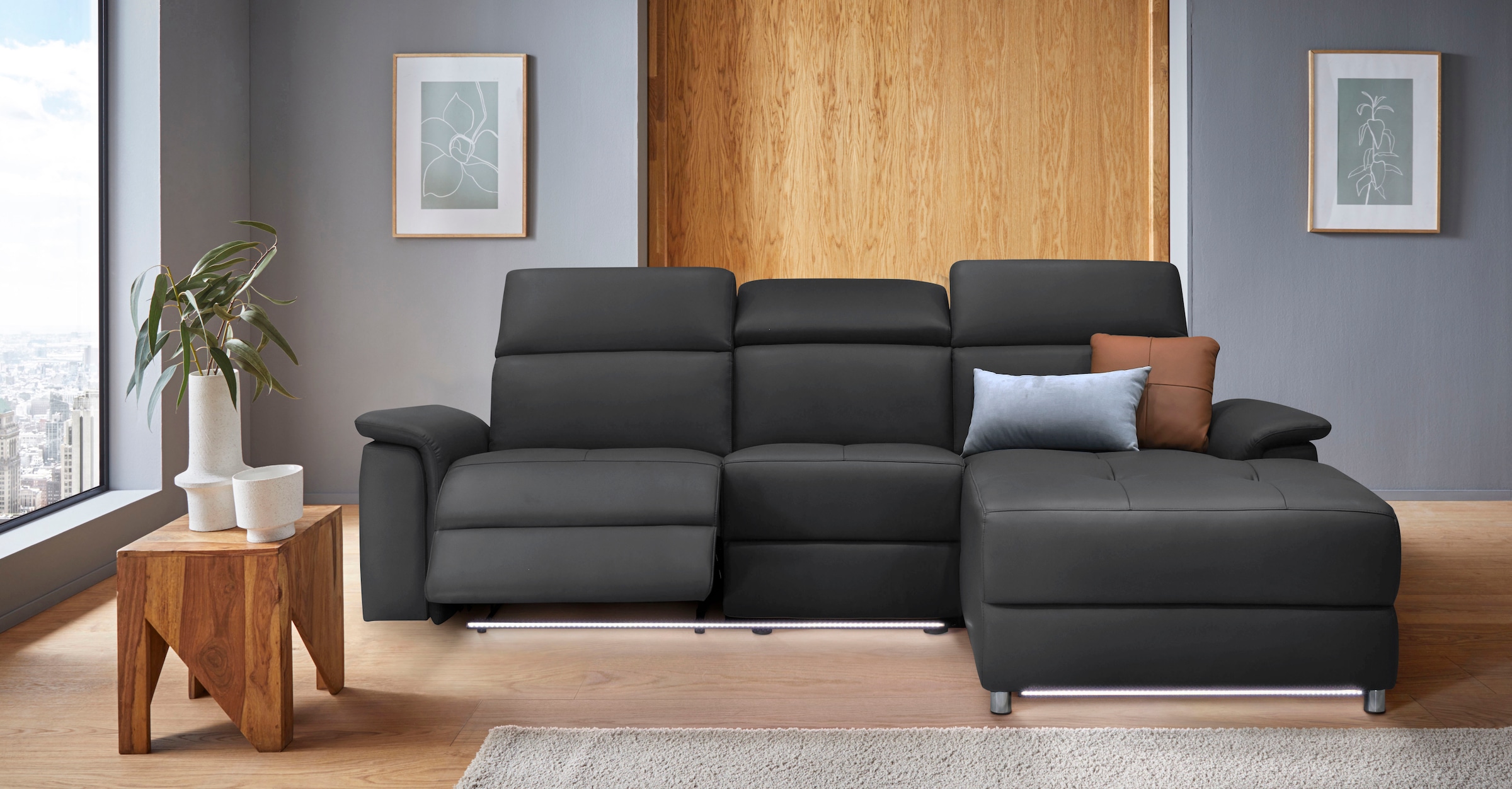 Home affaire Ecksofa »Pareli, L-Form, 259cm,m. Recamiere, Echtleder, Kunstl günstig online kaufen