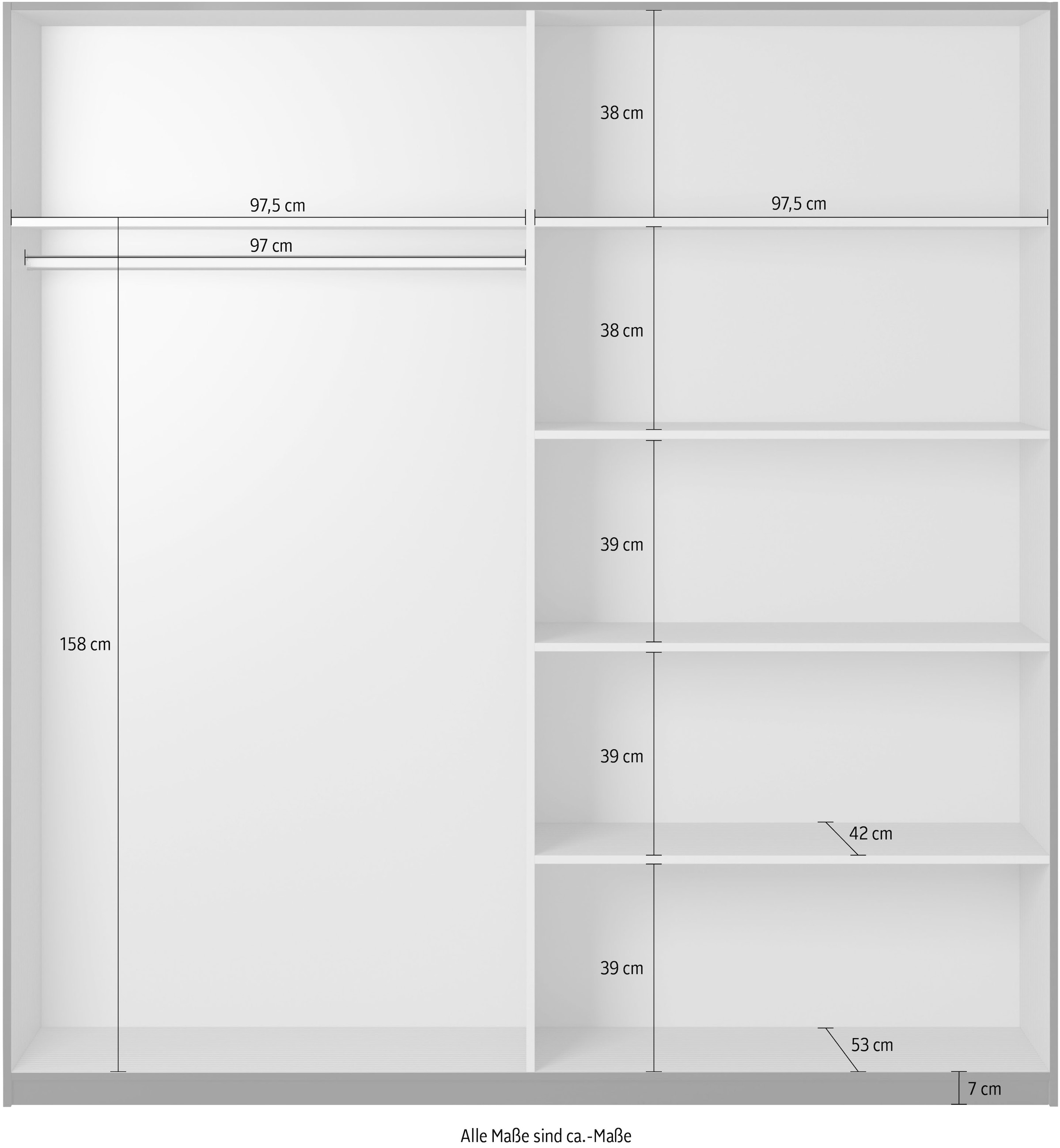 INOSIGN Schwebetürenschrank »Beta Schiebetürenschrank Kleiderschrank Wäscheschrank«, mit Spiegel, INKLUSIVE kompletter Innenausstattung, Metallgriffe