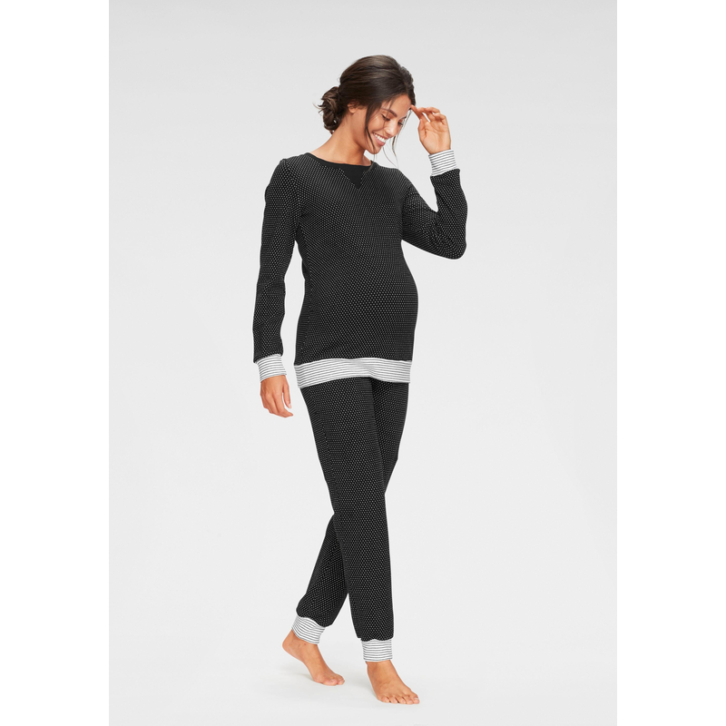 VIVANCE DREAMS Umstandspyjama 2 Stk. tlg., im Pünktchenmuster mit gestreiften Bündchen schwarz-weiß-gepunktet 40/42 40/42 Umstands-Pyjama mit...
