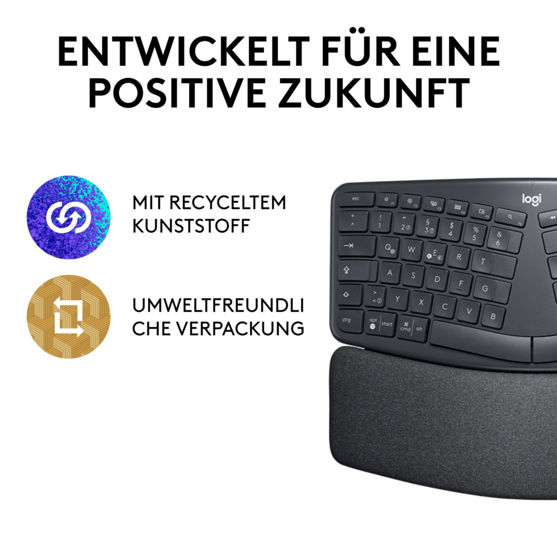 Logitech Tastatur »ERGO K860« (Angenehmes Tippen | Anpassbare Höhe | Fn-Tasten | Handgelenkauflage | Lautstärkeregler | Multimedia-Tasten | USB-Anschluss | Ziffernblock | ergonomische Form)