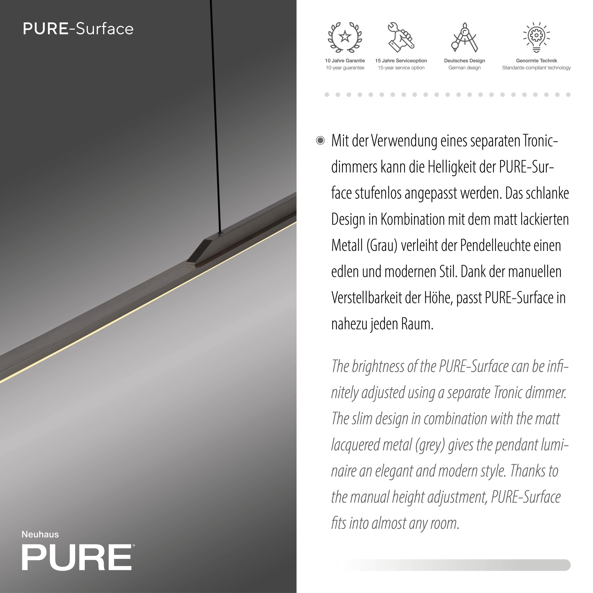 Neuhaus PURE LED Pendelleuchte »PURE Surface« LED-Board 1 Stk. Warmweiß Dimmfähig über separaten Dimmer, höhenverstellbar