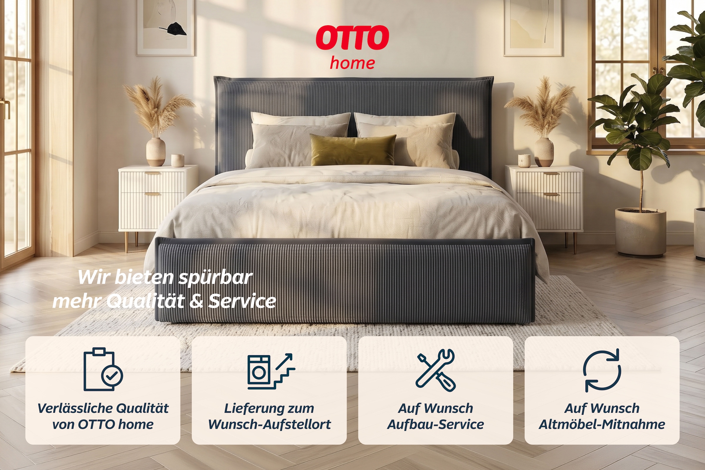 OTTO home Polsterbett »AVVILA, wahlweise mit Lattenrost und King-Matratze H3 (28cm)« mit hochwertigem Cord-Bezug