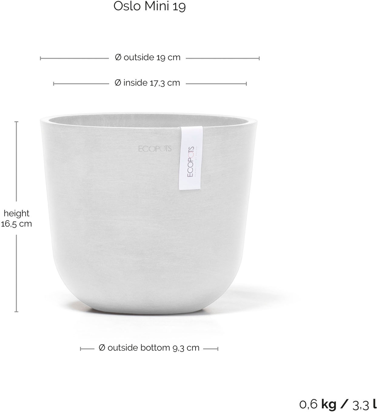 ECOPOTS Blumentopf »Oslo Mini 19 Weiß« für den Innenbereich