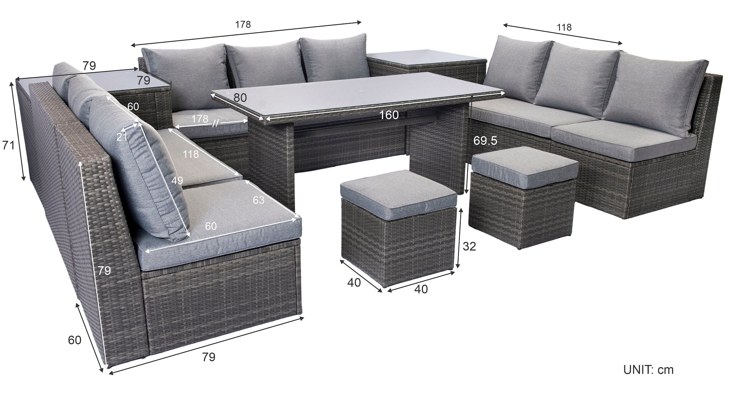 KONIFERA Gartenlounge-Set »Florida«, (Set, 27 tlg., 2x2erSofa,1x3er Sofa,2xSessel,2xHocker,3xTisch, inkl. Auflagen), Inkl. Schutzhülle, individuell aufstellbar, Aluminium, Polyrattan