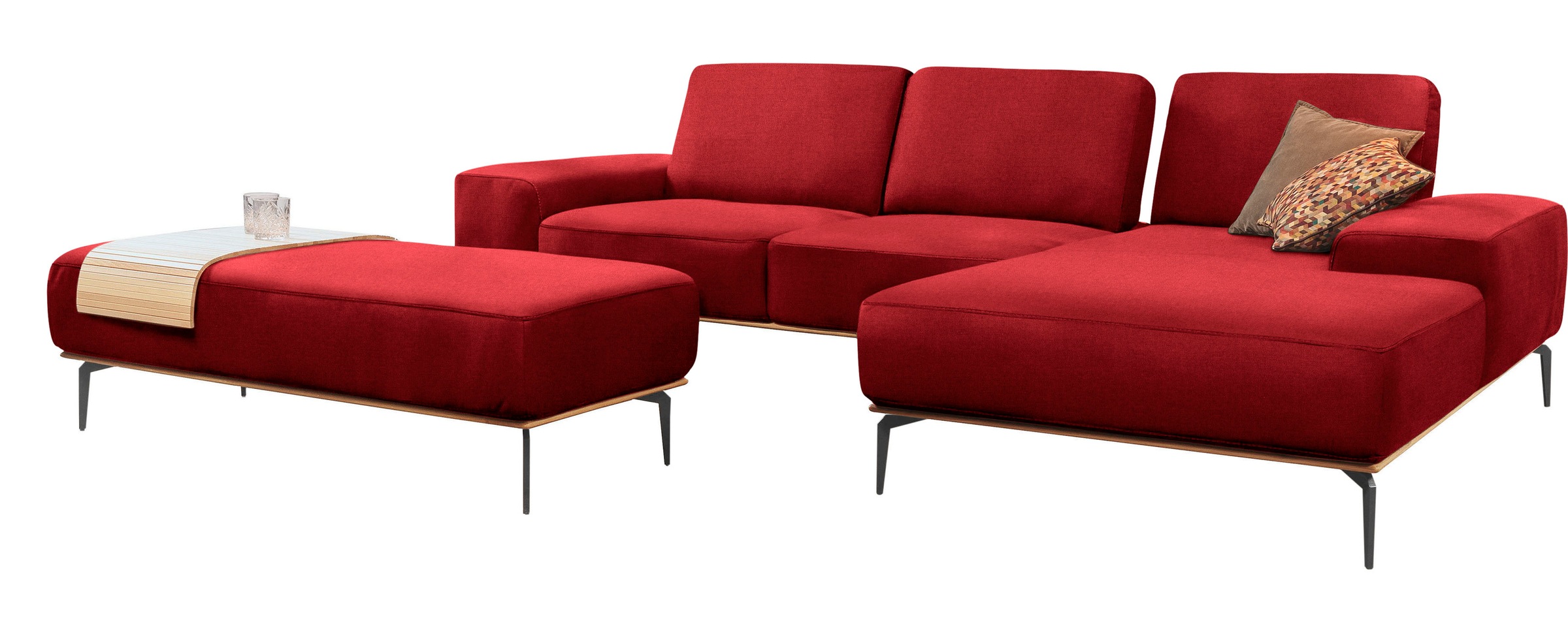 W.SCHILLIG Ecksofa »run, Designsofa mit tollem Sitzkomfort, bequem, L-Form«, mit Holzsockel, Füße in Schwarz pulverbeschichtet, Breite 319 cm