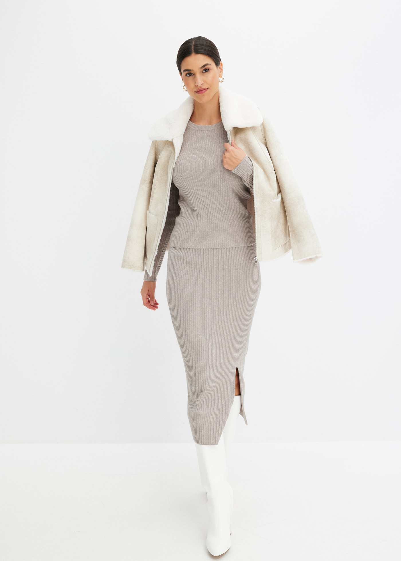 bonprix Strickrock »Strickrock aus fließendem Viskose-Mix« mit Glitzer-Details und seitlichem Schlitz