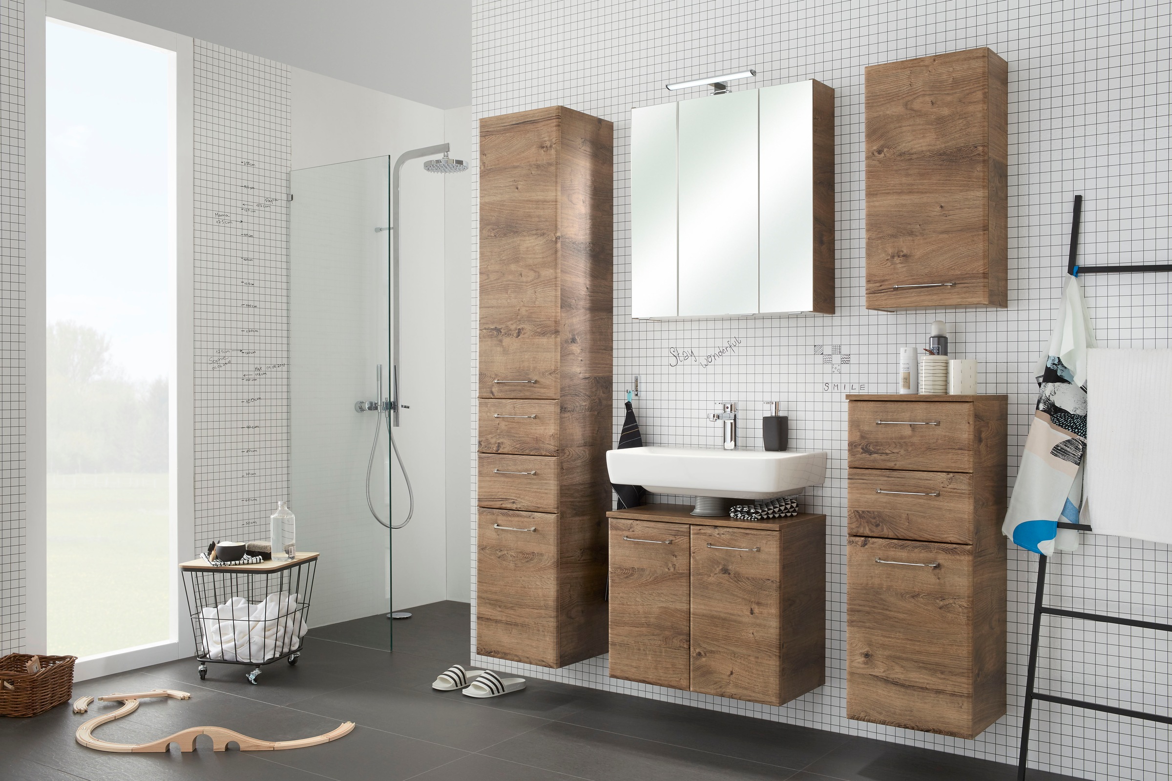 Saphir Badmöbel-Set »Quickset 2-teilig, Waschbeckenunterschrank und LED-Spi günstig online kaufen