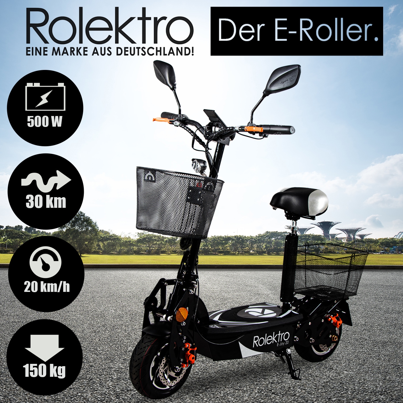 Rolektro E-Mofaroller »E-Joy 20, Schwarz, 36V-12AH Blei-Gel Akku, 500 Watt«  jetzt im %Sale