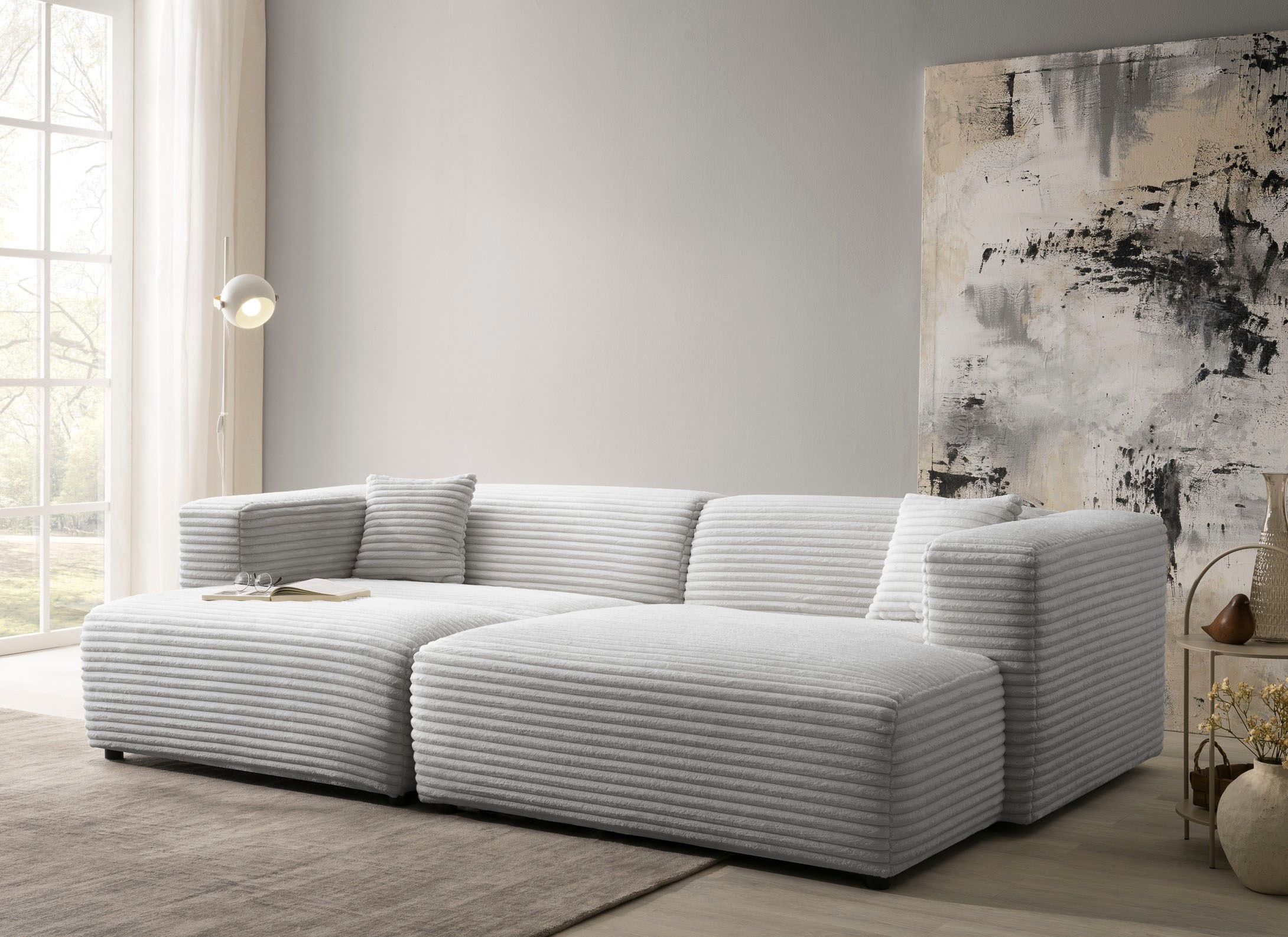 andas Polsterecke »BAKELS, Ecksofa-Set mit Hocker, L-Form mit Schlaffunktion«, Ecksofa-Set (incl. Hocker) im trendigen Megacord
