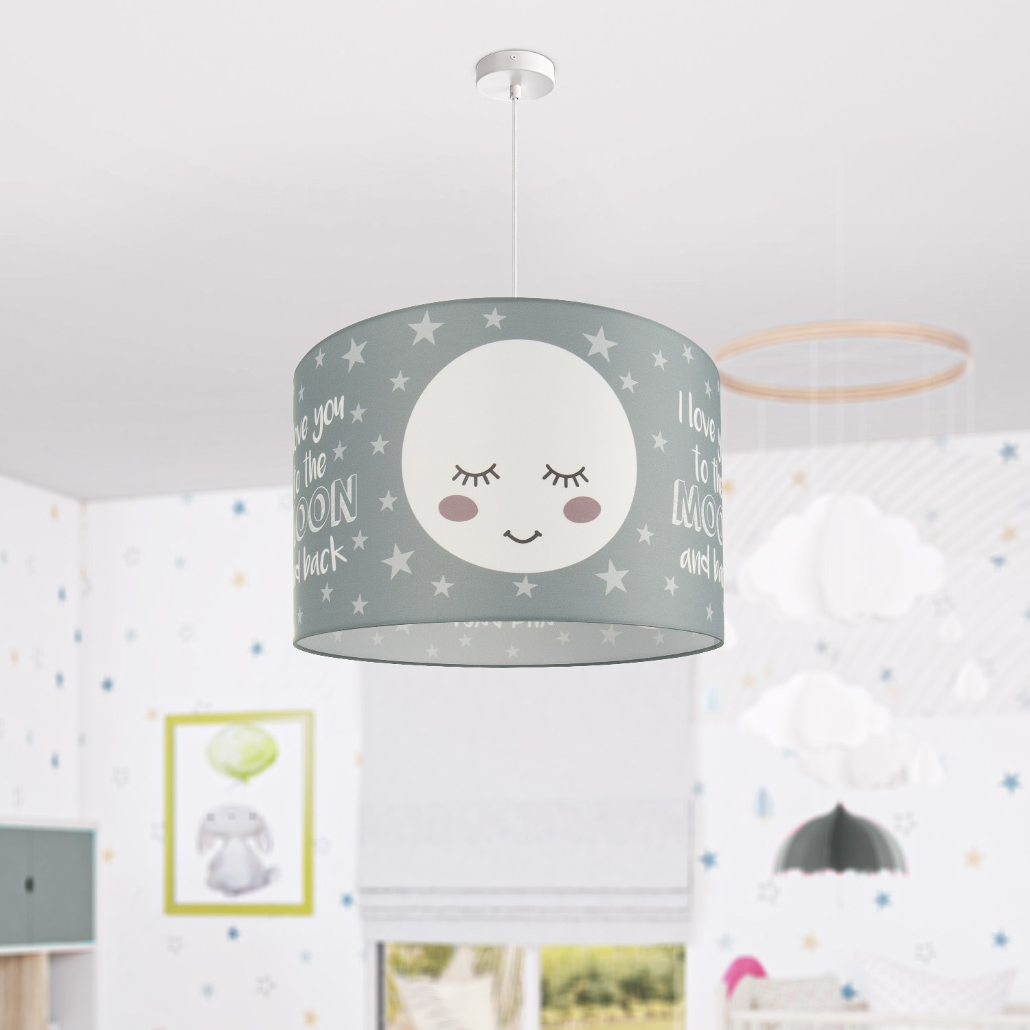 Paco Home Pendelleuchte »Aleyna 103«, 1 flammig, Leuchtmittel E27 | ohne Leuchtmittel, Kinderlampe Deckenlampe LED Kinderzimmer Lampe Mond-Motiv, E27