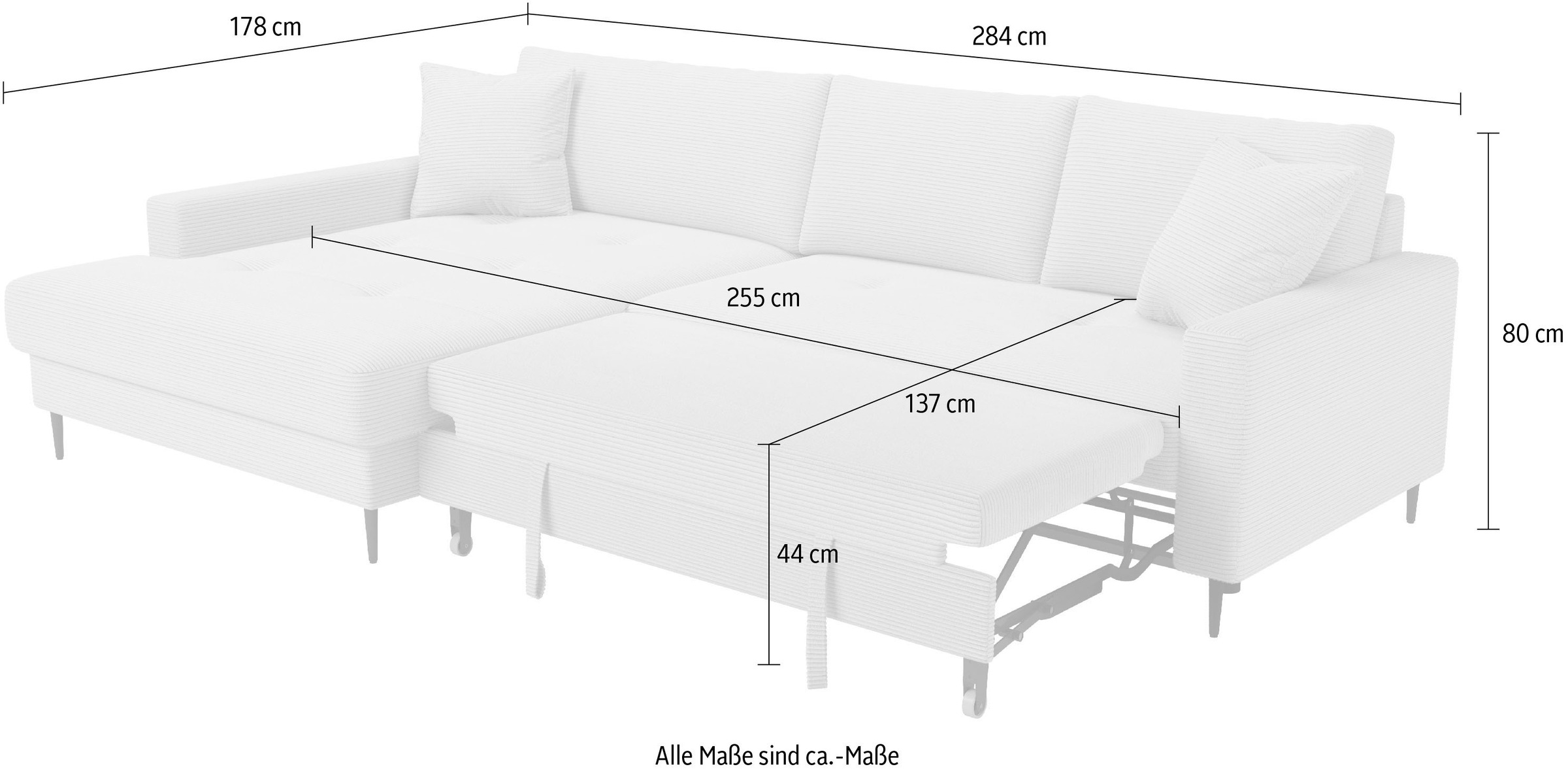 Trends by HG Ecksofa »Summer, B: 284 cm, mit Schlaffunktion und Wellenfederung«