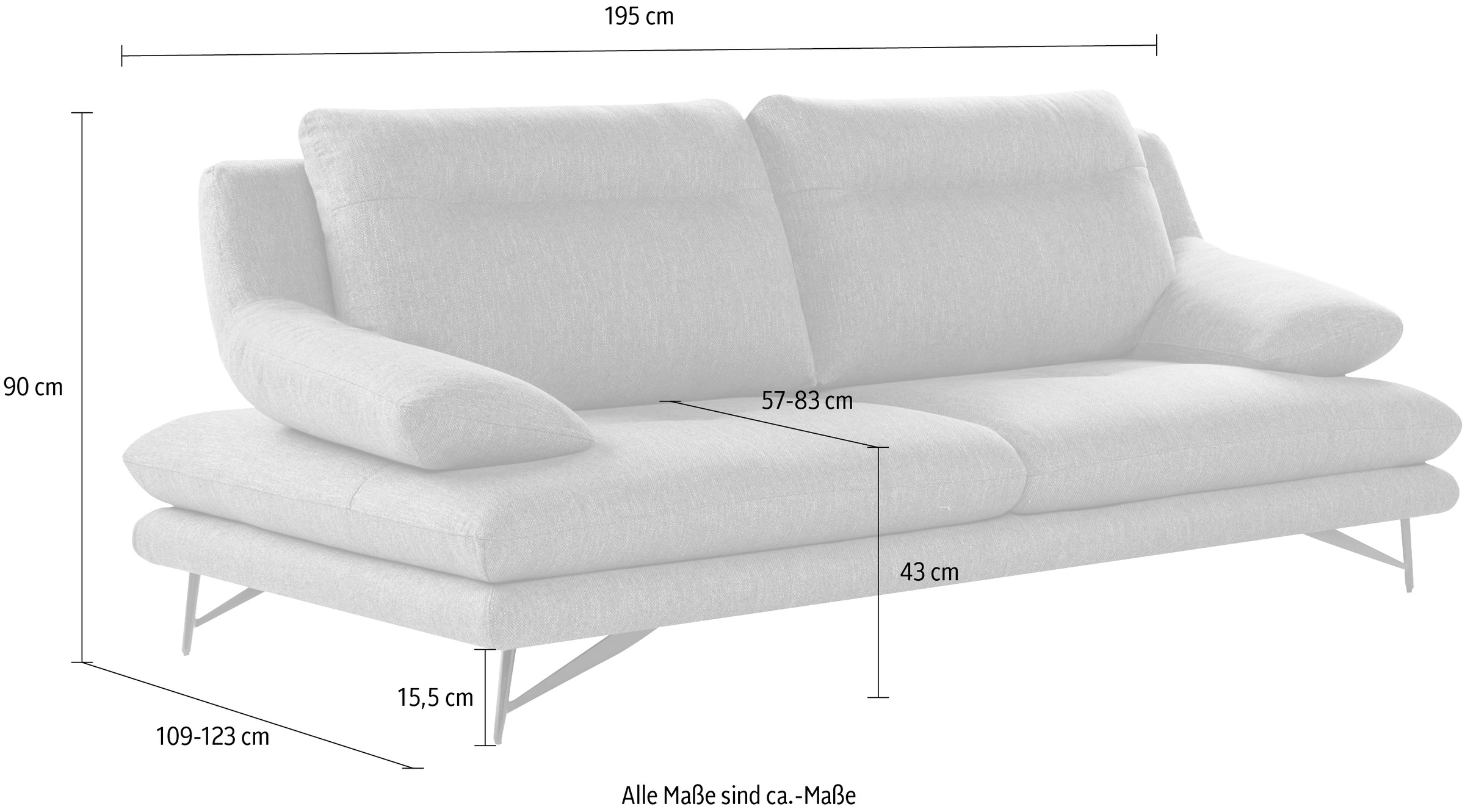 CALIA ITALIA 2,5-Sitzer »Cezanne, elegant und bequem, aufwendige Detailverarbeitung«, im Strukturbezug, wahlweise mit Sitztiefenverstellung
