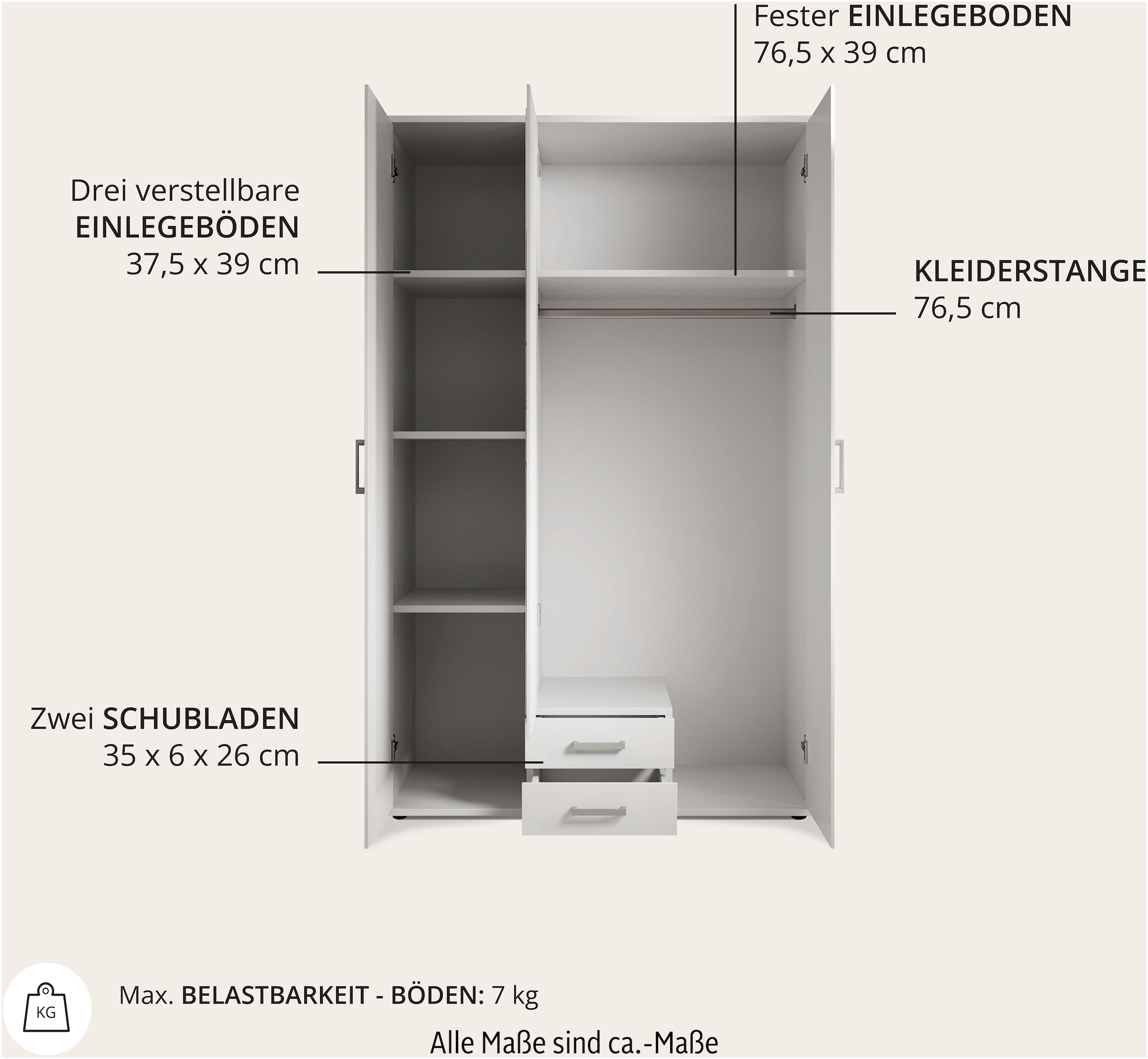 Schlafkontor Kleiderschrank »Karl Drehtürenschrank Schlafzimmerschrank mit Spiegel Garderobe«, in 2 Breiten, mit zusätzlichen Einlegeböden TOPSELLER