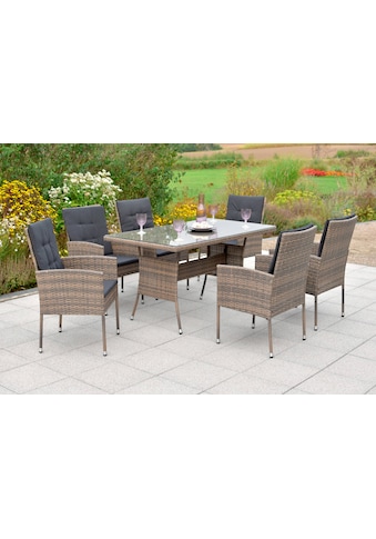 Garten-Essgruppe »Menorca«, (Set, 19 tlg.), 6 Sessel, 6 Sitzkissen, 6 Rückenkissen, Tisch