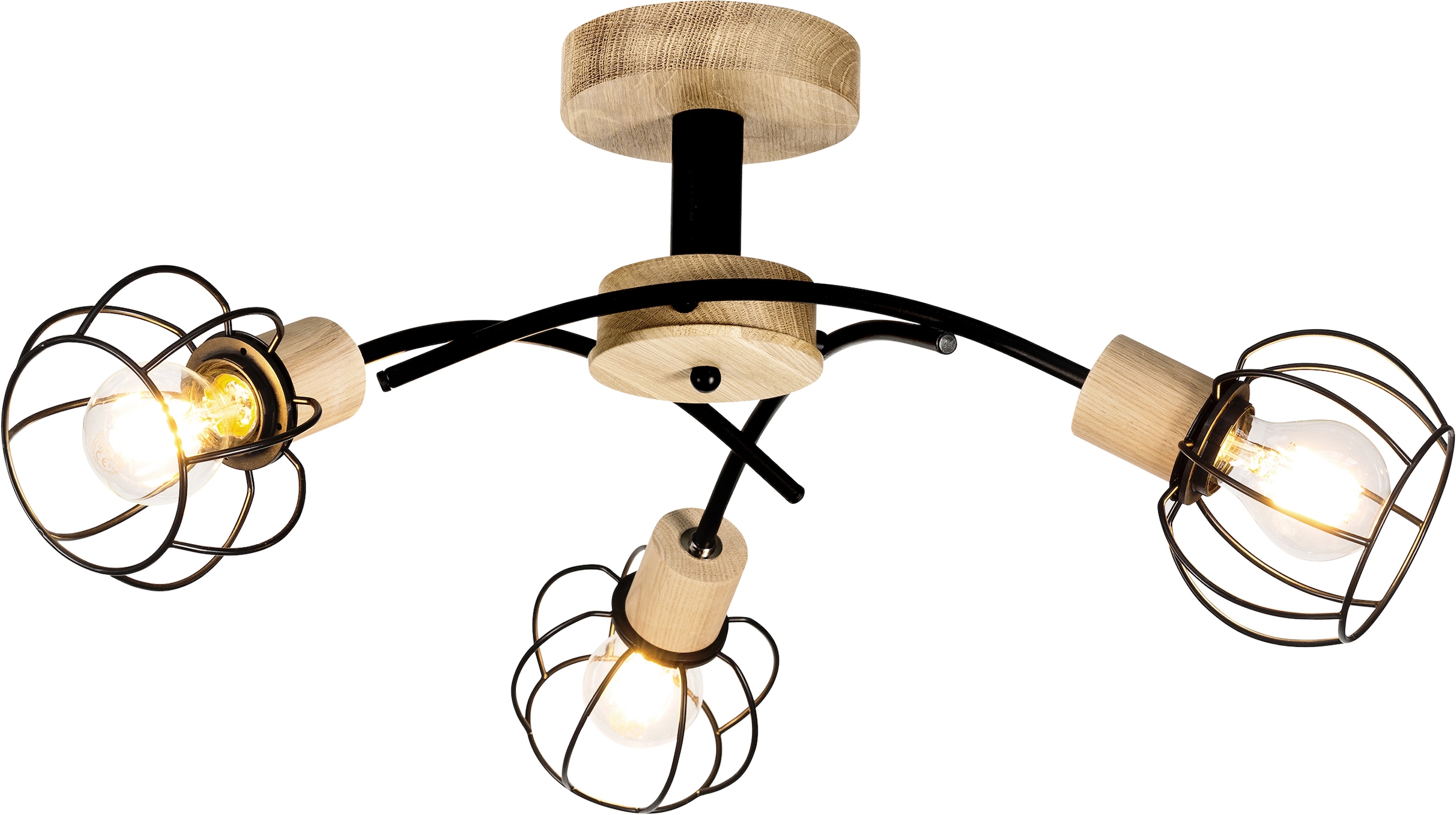 BRITOP LIGHTING Deckenleuchte »Viviane«, 3 flammig, Leuchtmittel E27 | ohne Leuchtmittel-Leuchtmittel wechselbar, Dekorative Leuchte aus Eichenholz, FSC® Zertifiziert, mit Drahtschirm