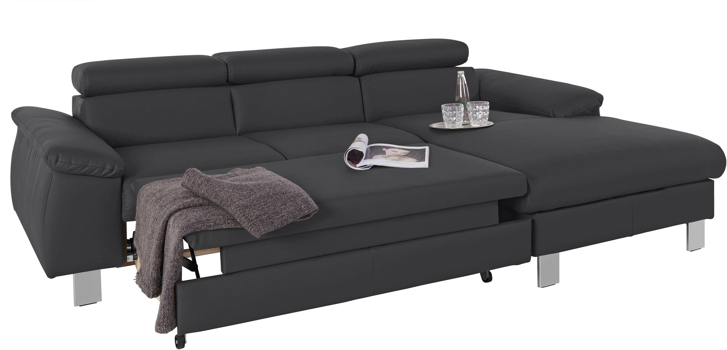 COTTA Polstergarnitur »Komaris L-Form«, (Set), Set bestehend aus: Ecksofa mit Kopfteilverstellung & Hocker