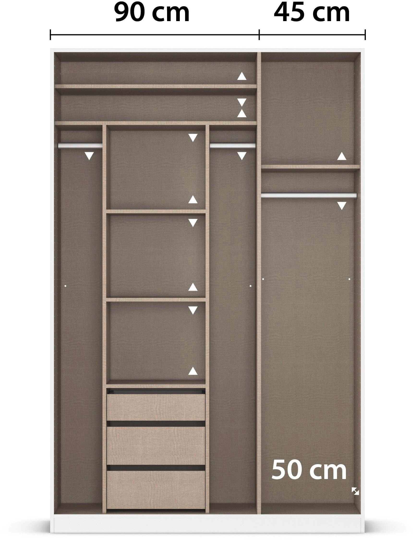 rauch Drehtürenschrank »Kleiderschrank Schrank Garderobe TOPSELLER OTELI inkl. Inneneinteilung«, (erhältlich in Breiten 91-360 cm, ab Breite 136cm inkl. Innenschubladen), mit zusätzlichen Einlegeböden, optional mit Spiegel MADE IN GERMANY