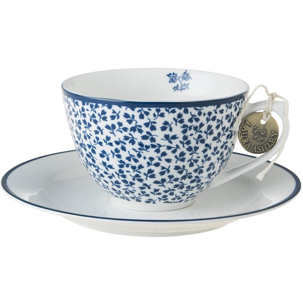 LAURA ASHLEY BLUEPRINT COLLECTABLES Cappuccinotasse »Mix Designs China Rose, Sweet Allysum, Floris, Candy Stripe«, (Set, 8 tlg., 4 Cappuccinotassen und 4 Unterteller)