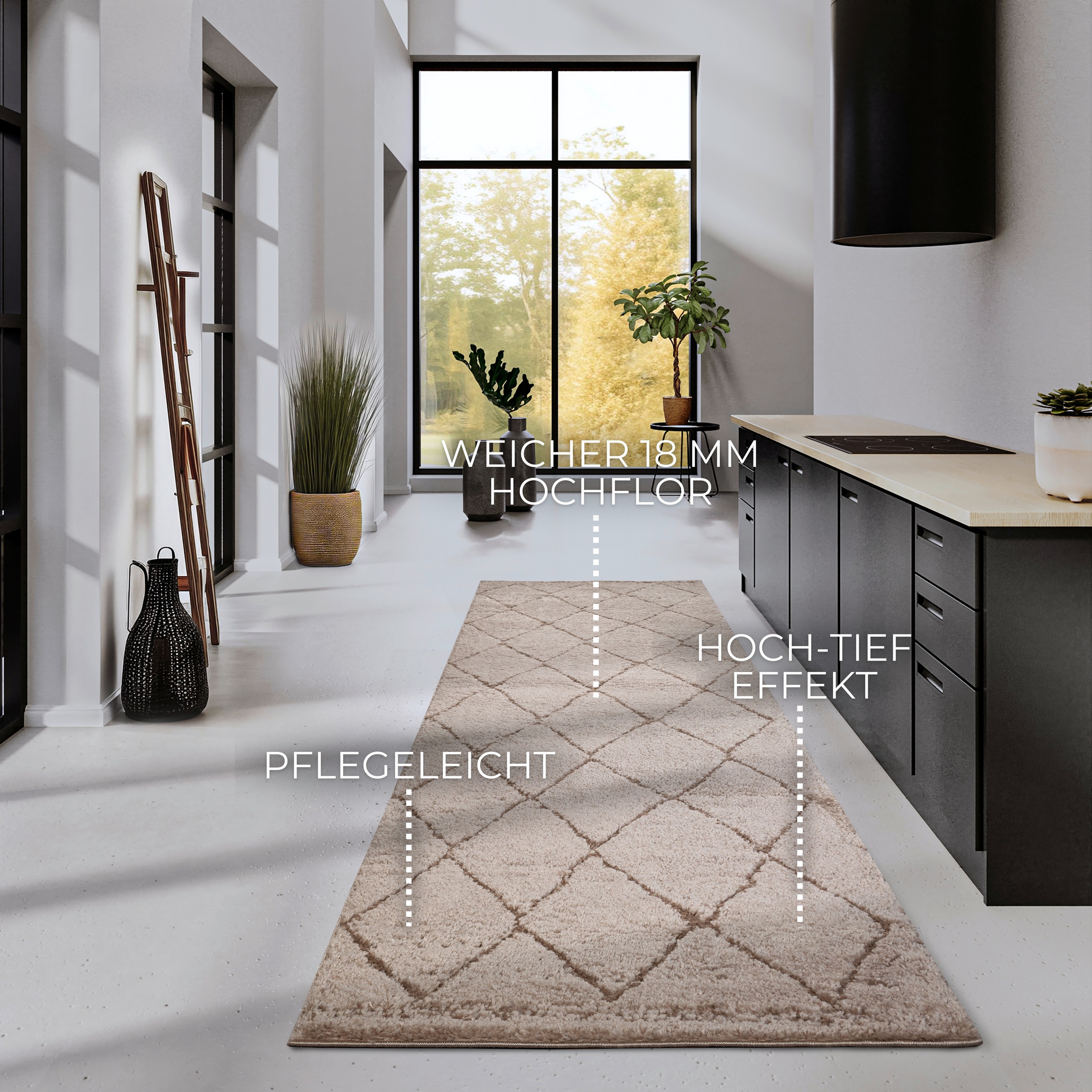 ELLE DECORATION Designteppich »Perrotin«, rechteckig, 18 mm Höhe, Läufer, Shaggy, flauschig, weich, Langflor, modern, Hoch Tief Effekt