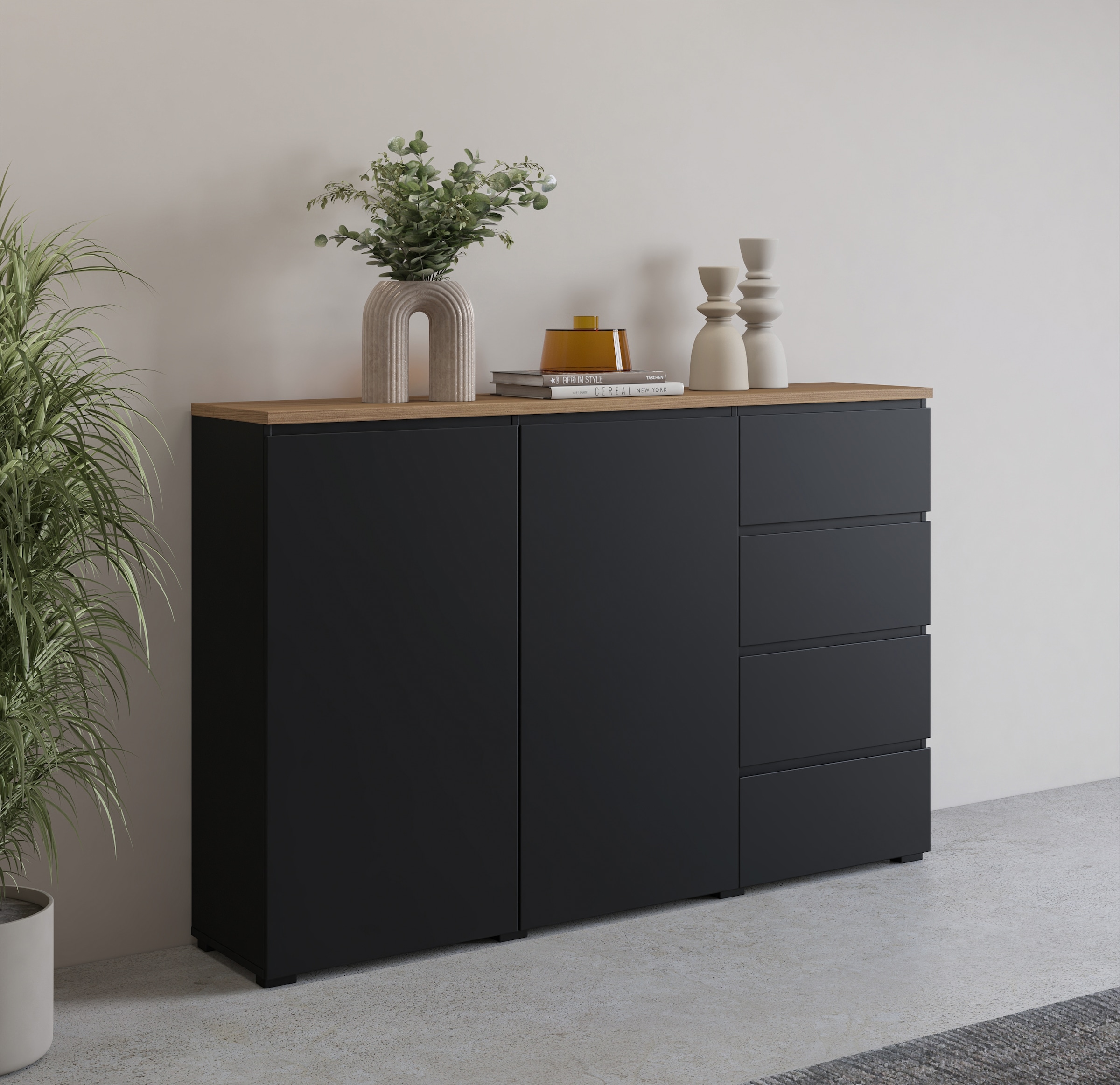 OTTO home Highboard »Modo, Breite 150 cm, moderne grifflose Kommode 2Türen/4 SK« Schubladenkommode mit viel Stauraum, Einlegeböden verstellbar