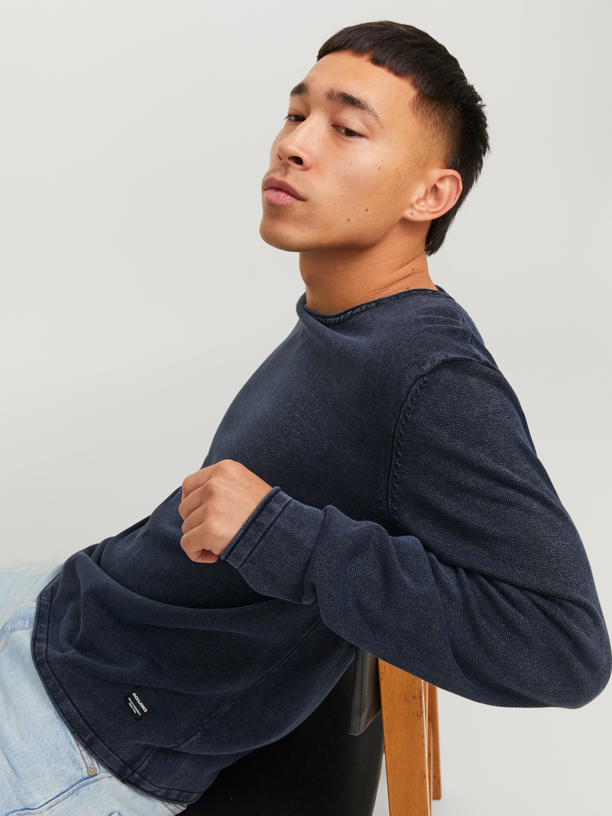 Jack & Jones Rundhalspullover »JJELEO aus pflegeleichter Baumwollqualität« unifarben, modisch, schmal, Baumwolle, Rundhals