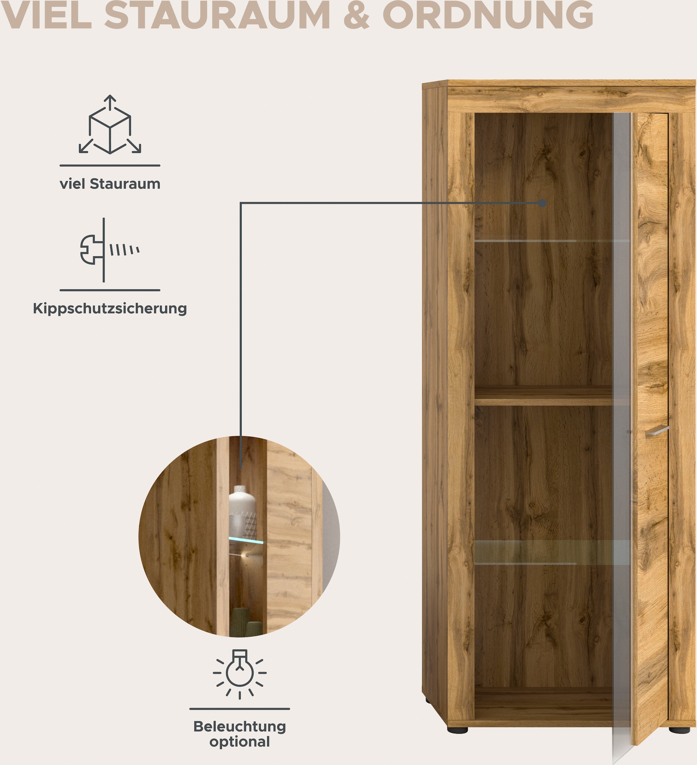 INOSIGN Wohnwand »Aosta, Breite 310cm, best. aus: 2x Vitrine, Lowboard, Wandboard«, Wohnwand, Kombination, Anbauwand, Möbel Set, Schrankwand, Möbel Kombi