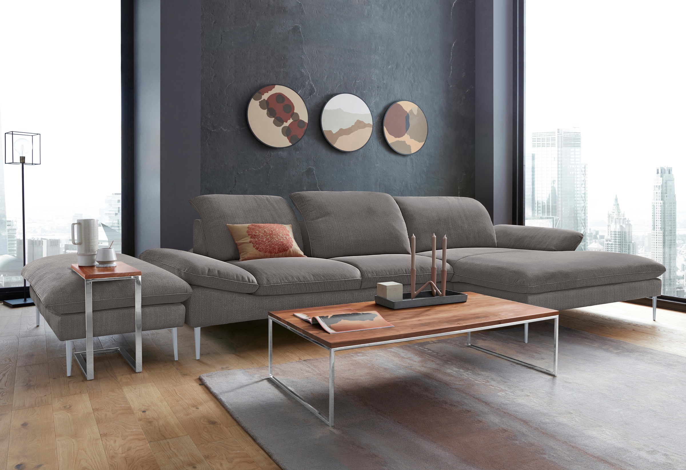 W.SCHILLIG Ecksofa »enjoy&MORE, Designsofa, bequem, zeitlos und elegant, L-Form«, mit Sitztiefenverstellung, Füße silber matt, Breite 340 cm