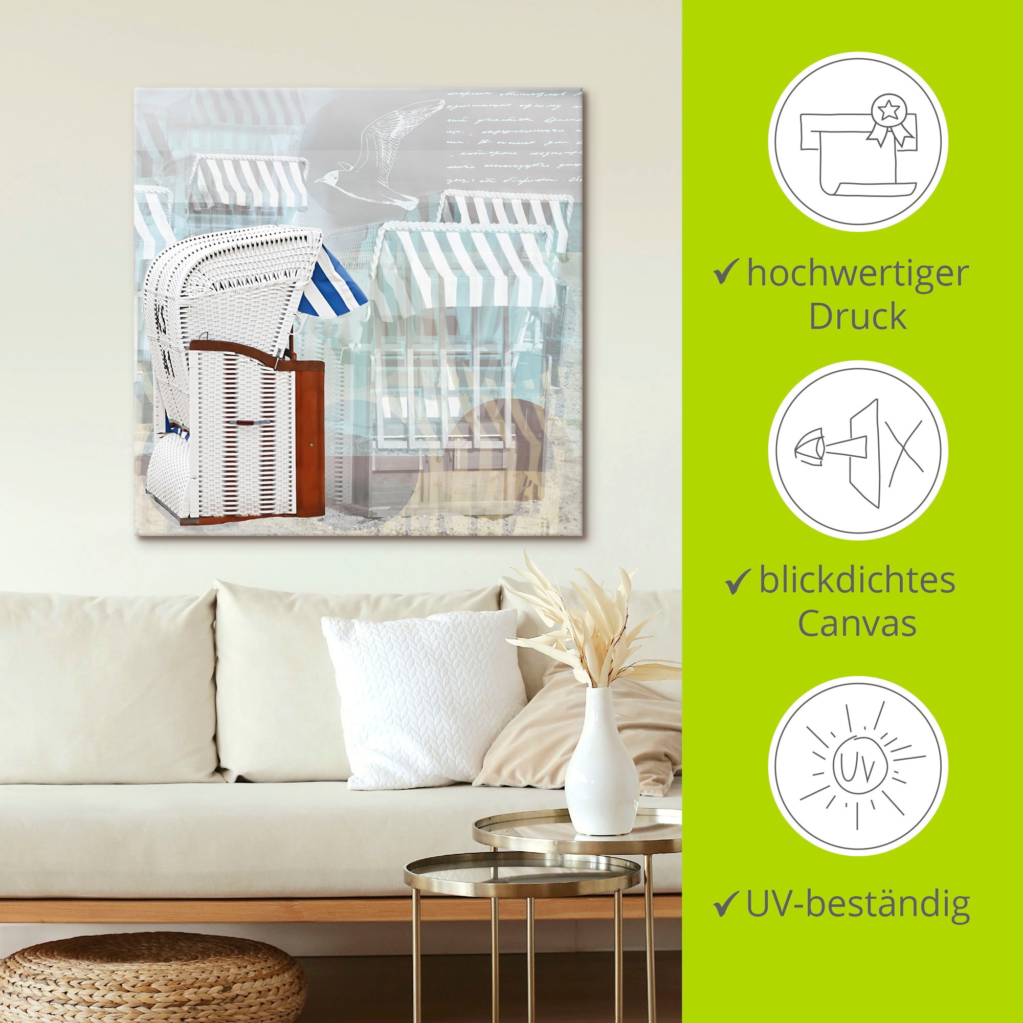 Artland Wandbild »Strandkorb Hintergrund Effekt«, Strandbilder, (1 St.), als Leinwandbild, Wandaufkleber in verschied. Größen