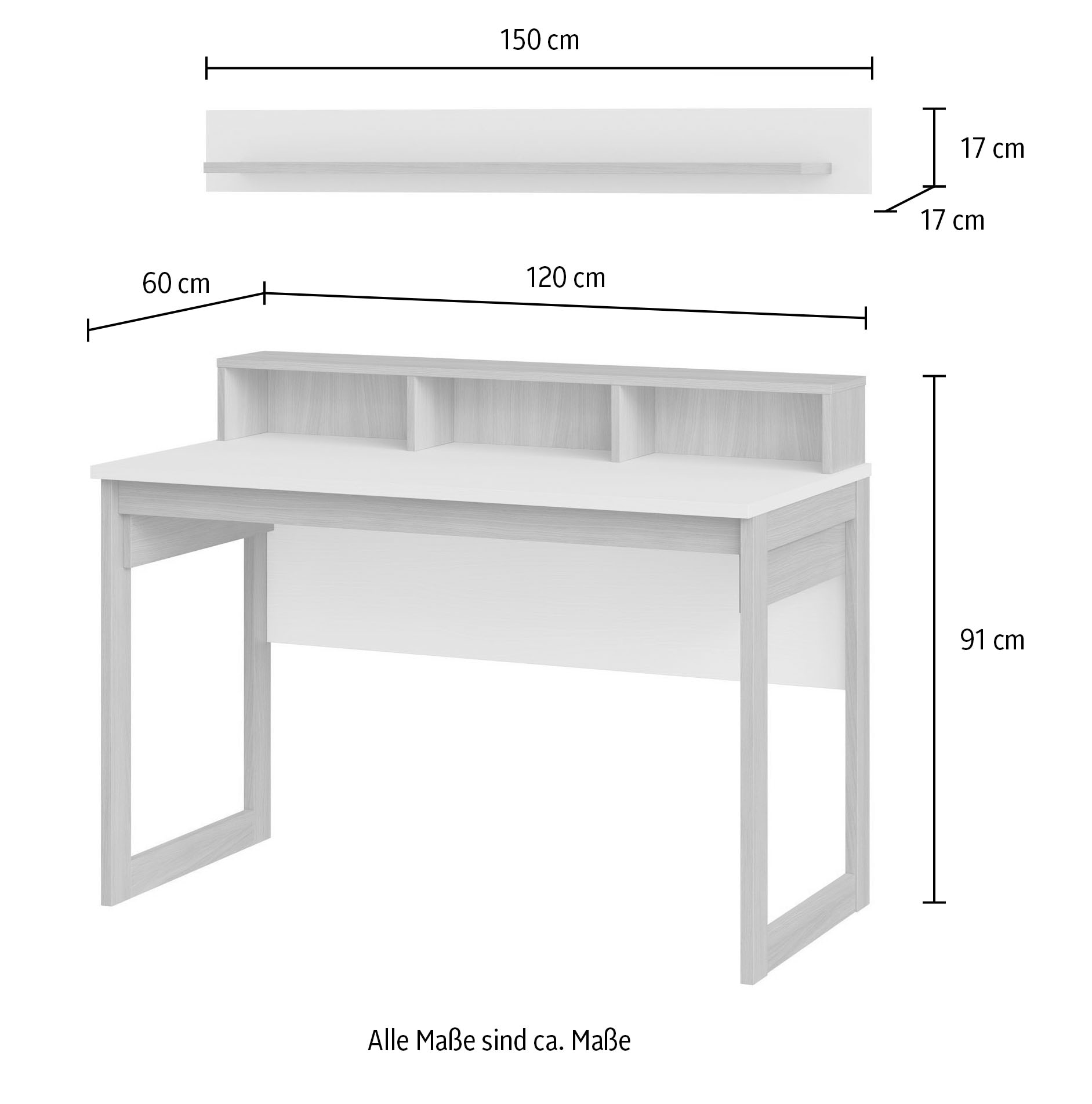 Home affaire Büromöbel-Set »Stranda im Scandi-Style, Home Office, Büro in zwei Farben verfügbar« 2 Stk. tlg. enthält Schreibtisch und Wandboard