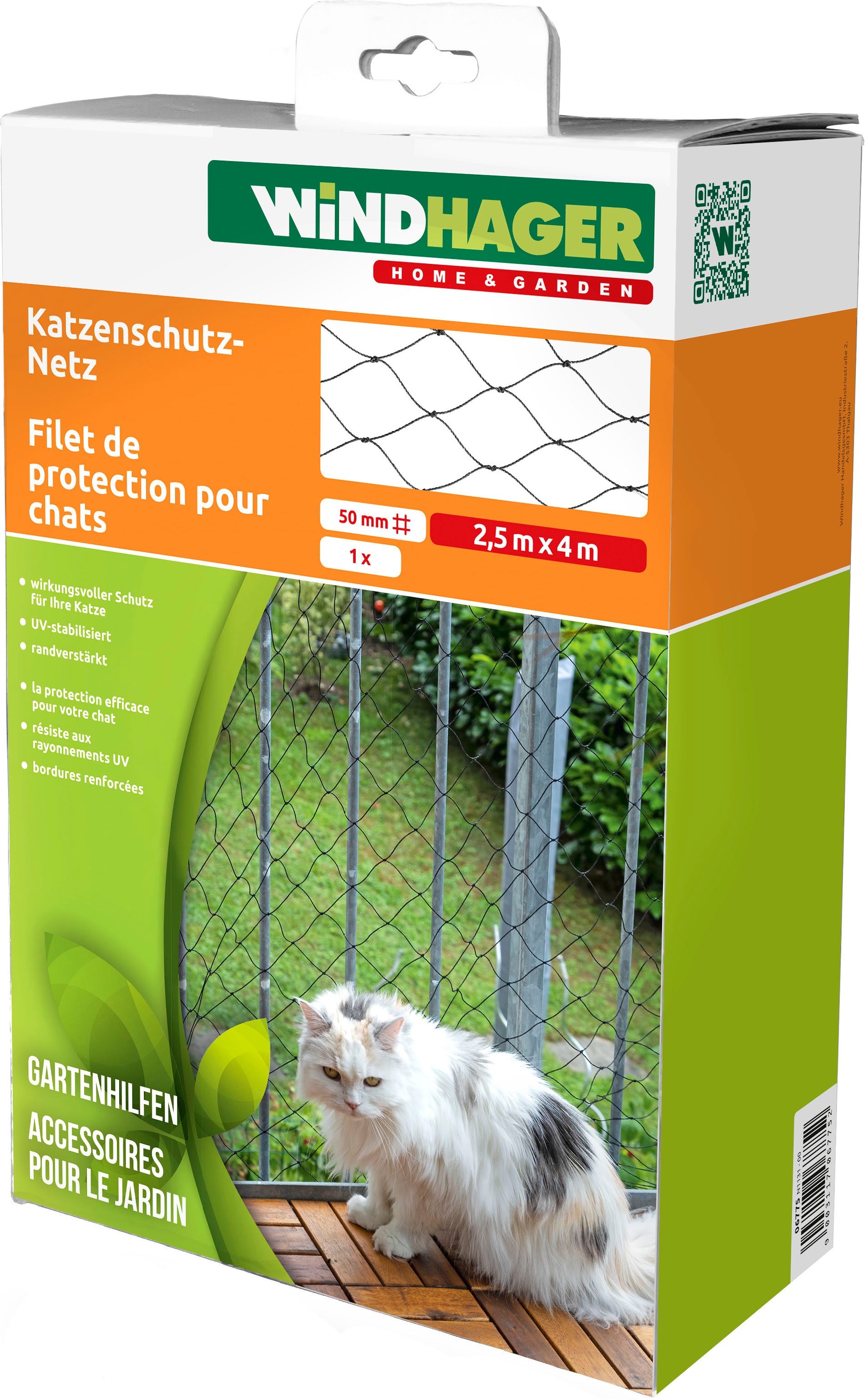 Windhager Schutznetz »für Katzen, Katzennetz für Balkon, Fenster, Verandas« Maschenweite 50 mm, HDPE Netzgewebe, 2,5 x 4 m, schwarz