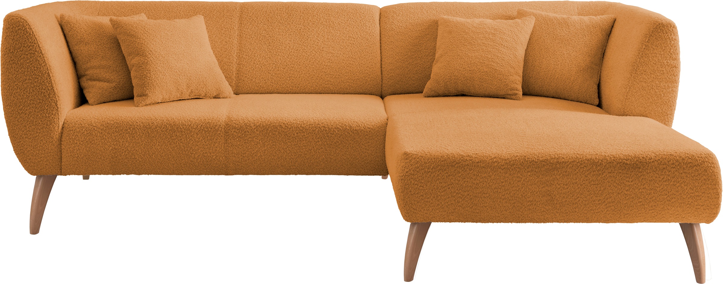 INOSIGN Ecksofa »Colori Polstermöbel mit zeitlos eleganter Rückenführung. L-Form«, Holzfußfarbe wählbar, inkl. 4x Zierkissen