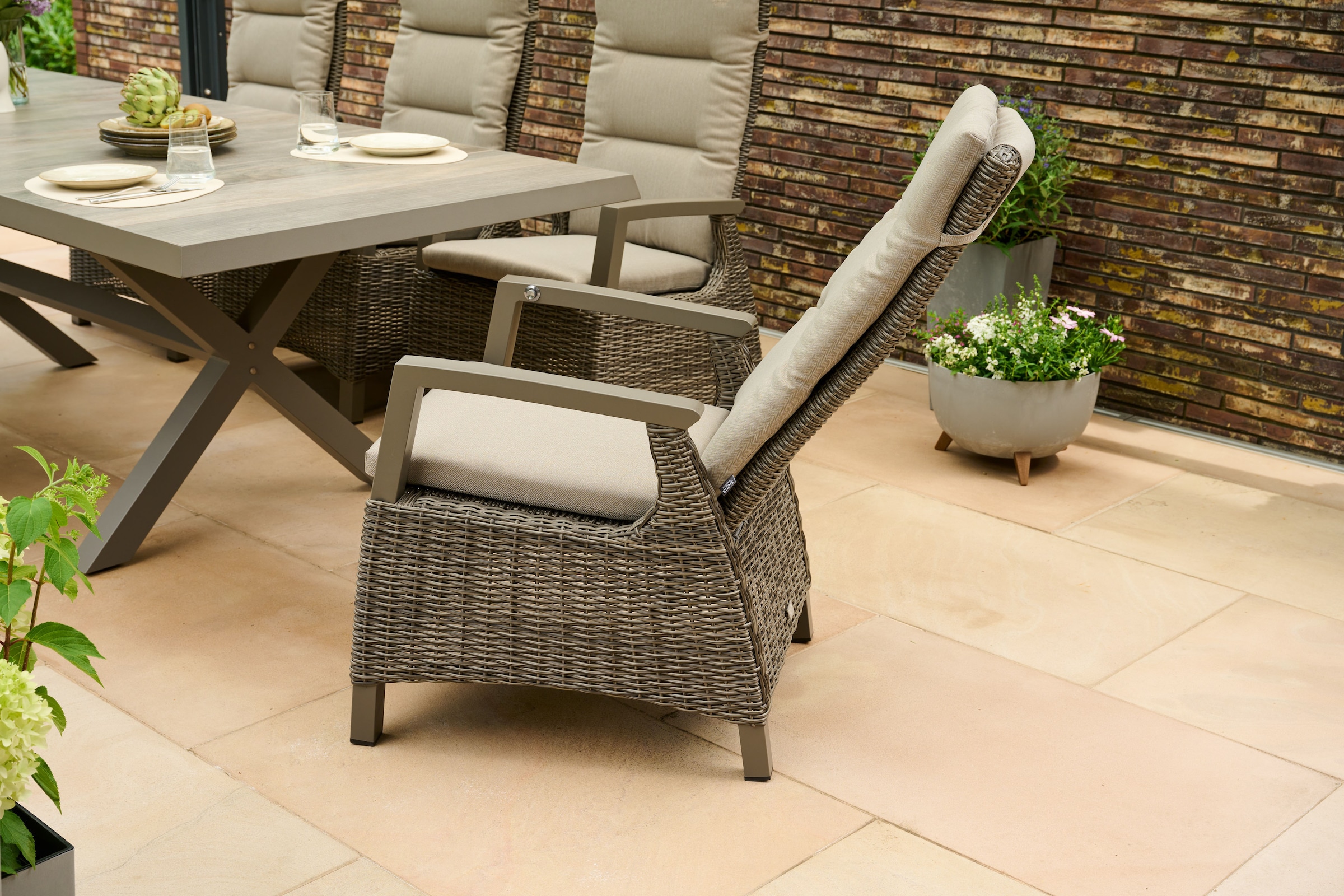 Siena Garden Gartensessel »»Corido Dining Move« taupe inkl. Kissen«, Rückenlehne stufenlos verstellbar