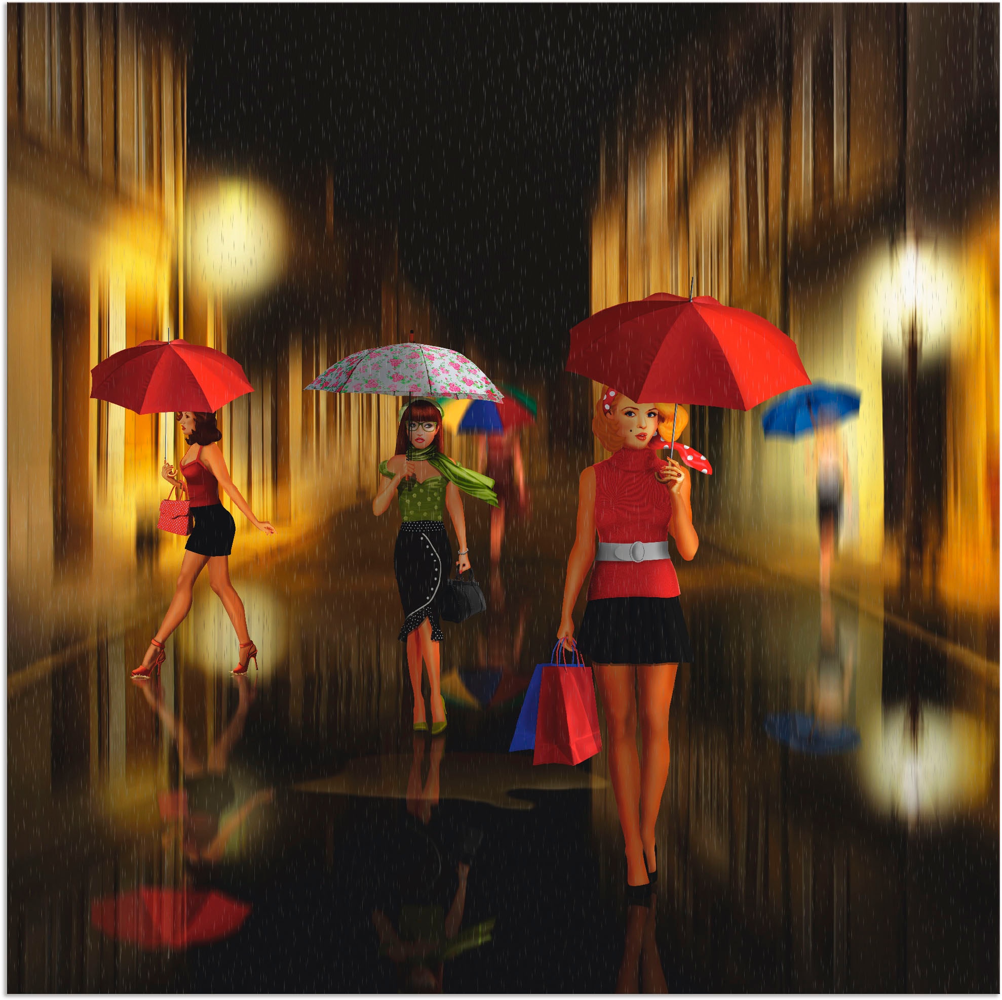 Artland Wandbild »Frauen beim Einkaufen im Regen«, Frau, (1 St.), als Alubild, Outdoorbild, Leinwandbild, Poster in verschied. Größen