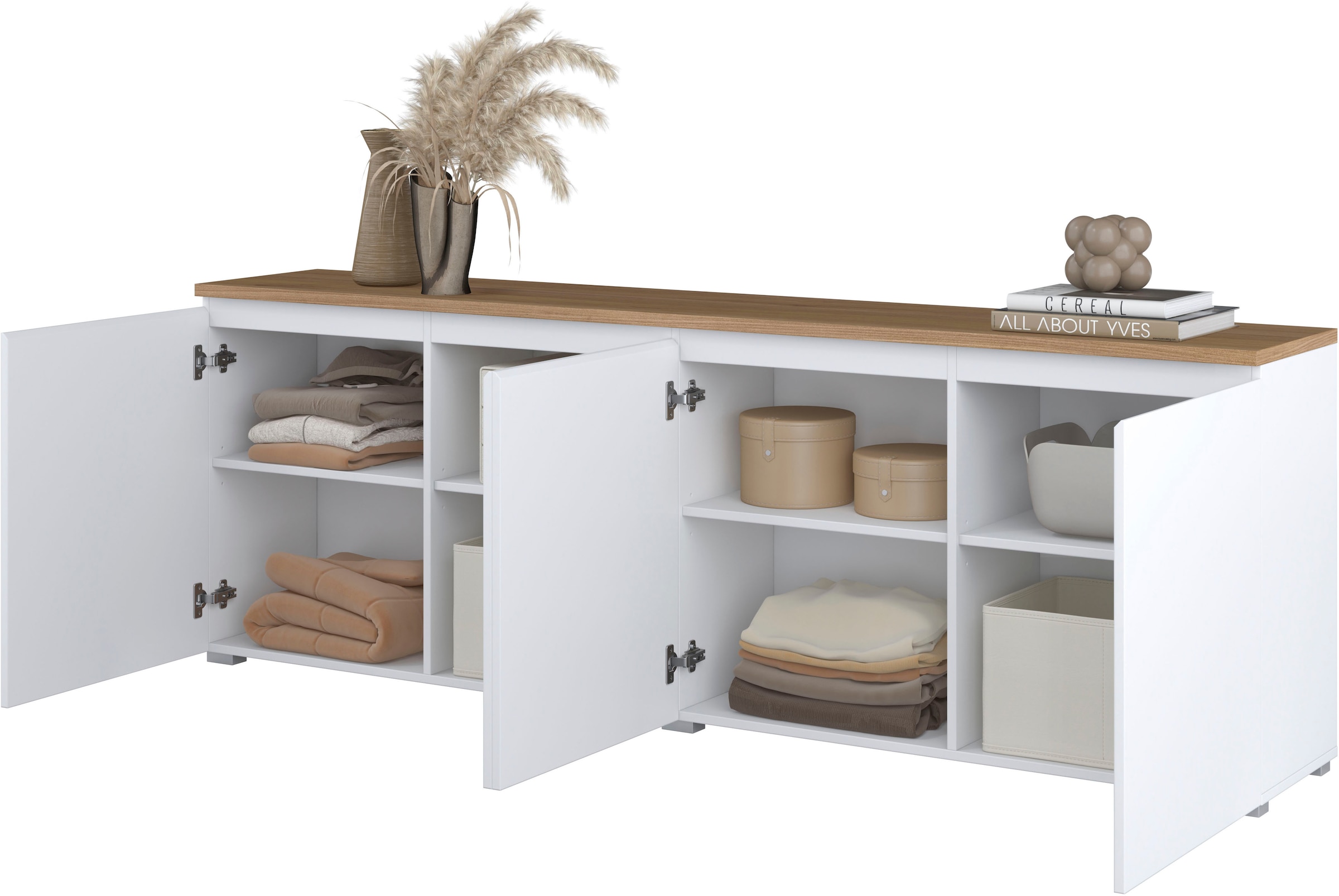 INOSIGN Sideboard »Modo, Breite 200 cm, moderne grifflose Kommode 4Türen«, Anrichte mit viel Stauraum, Einlegeböden verstellbar