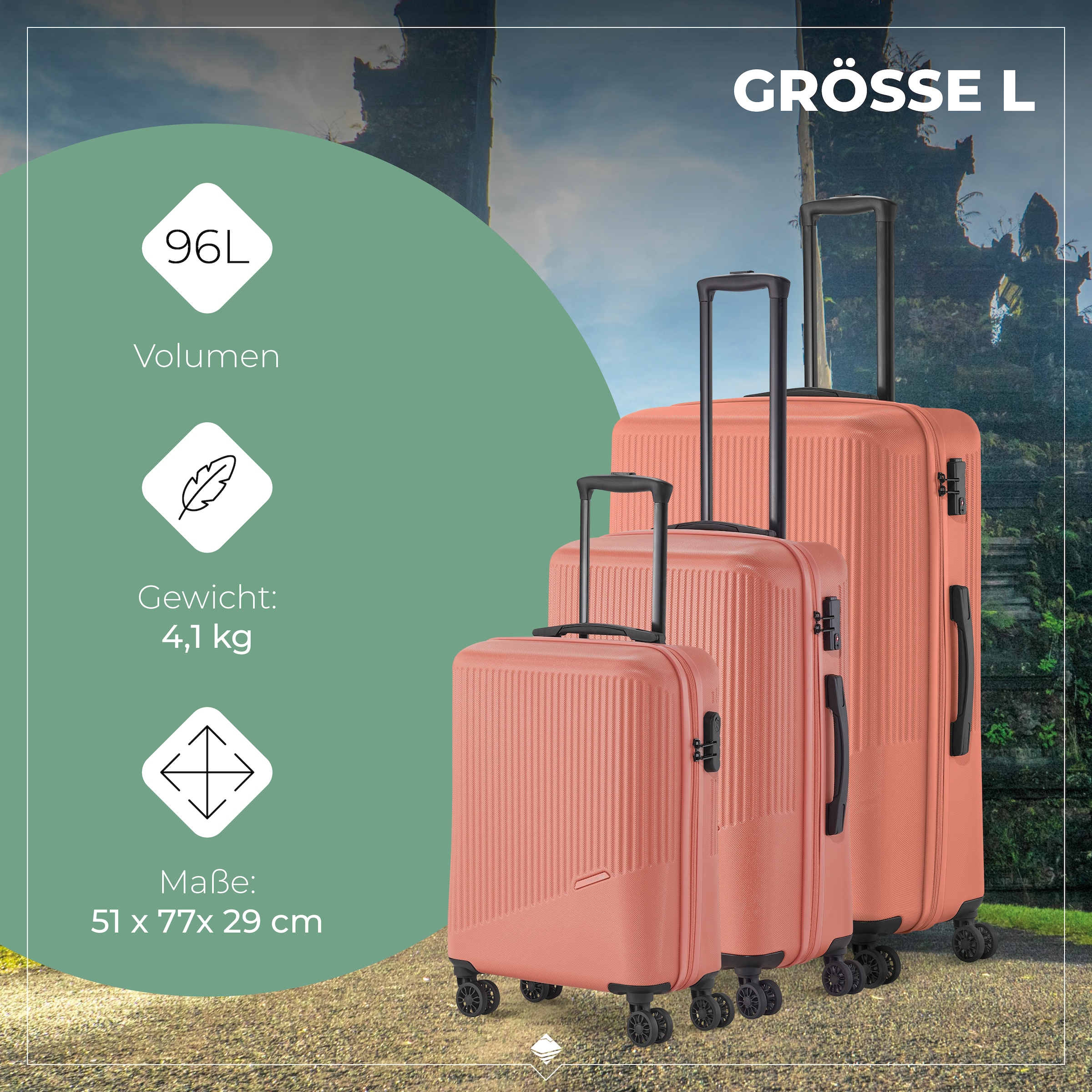 travelite Trolleyset »BALI 4w L/M/S«, (Set, 3 tlg., Hartschalen Trolley Set), Kofferset Reisegepäck Reisekoffer Hartschallenkoffer TSA Schloss