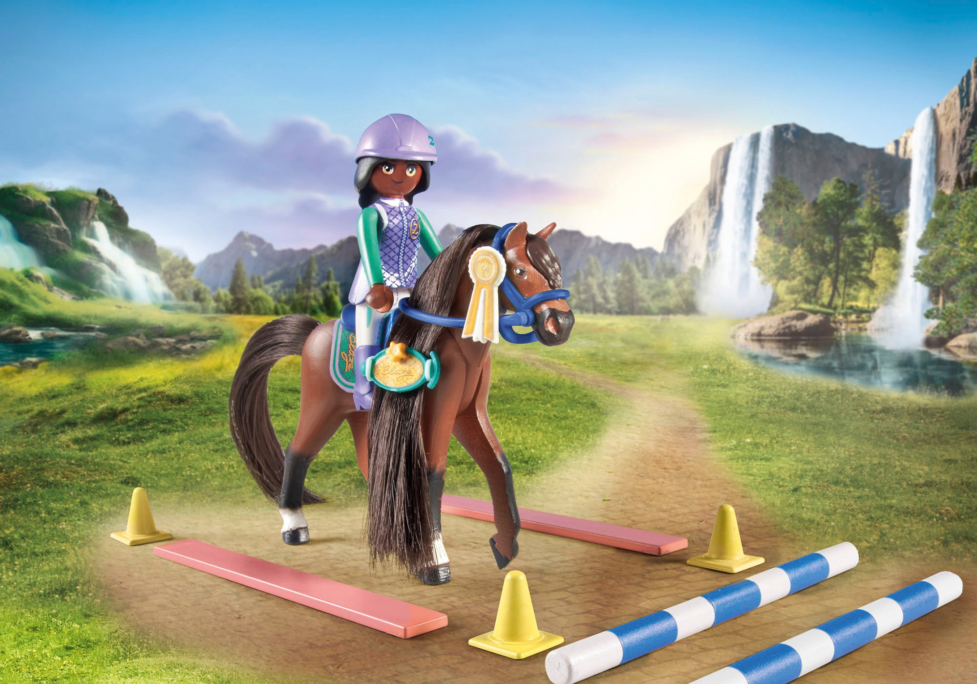 Playmobil® Konstruktions-Spielset »Zoe & Blaze mit Turnierparcours (71355), Horses of Waterfall«, (67 St.), teilweise aus recyceltem Material