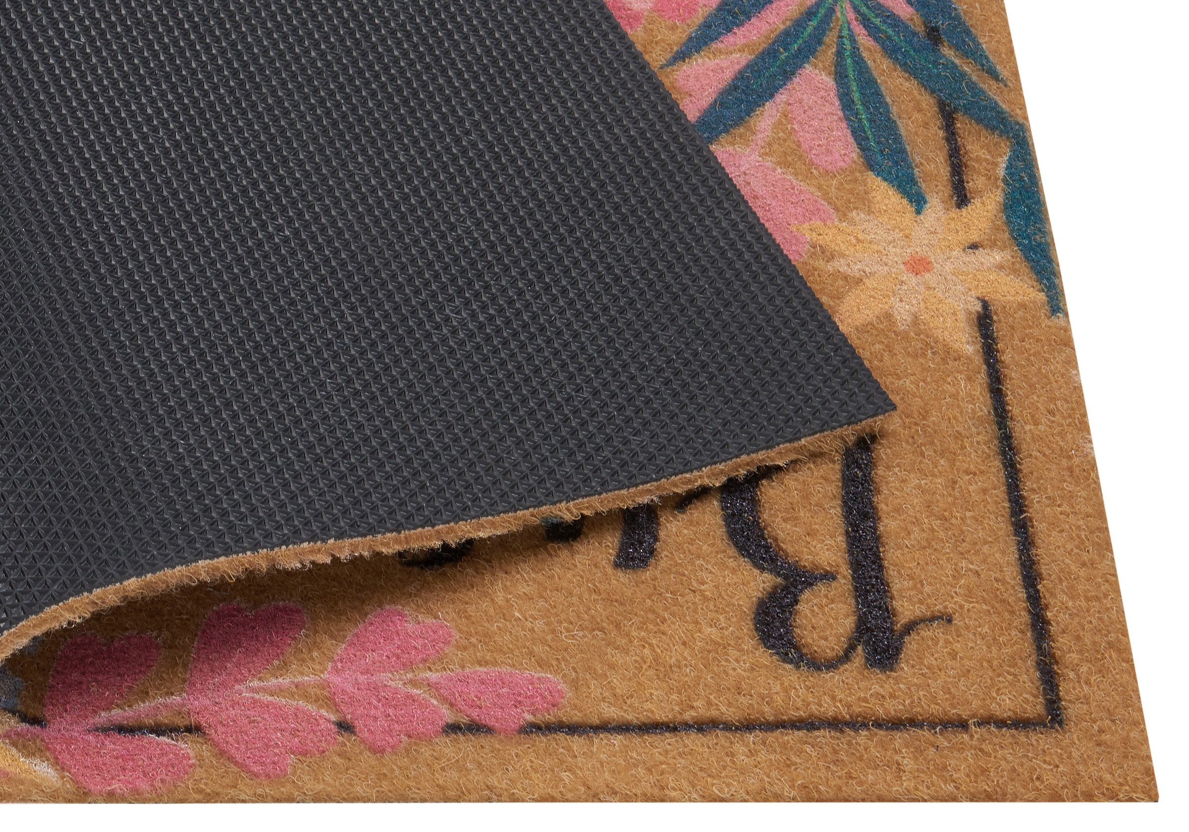 my home Fußmatte »Kokos Blumen, Türmatte«, rechteckig, 10 mm Höhe, Kokos-Look, Schrift, Floral, robust, Eingang, Türvorleger, rutschfest