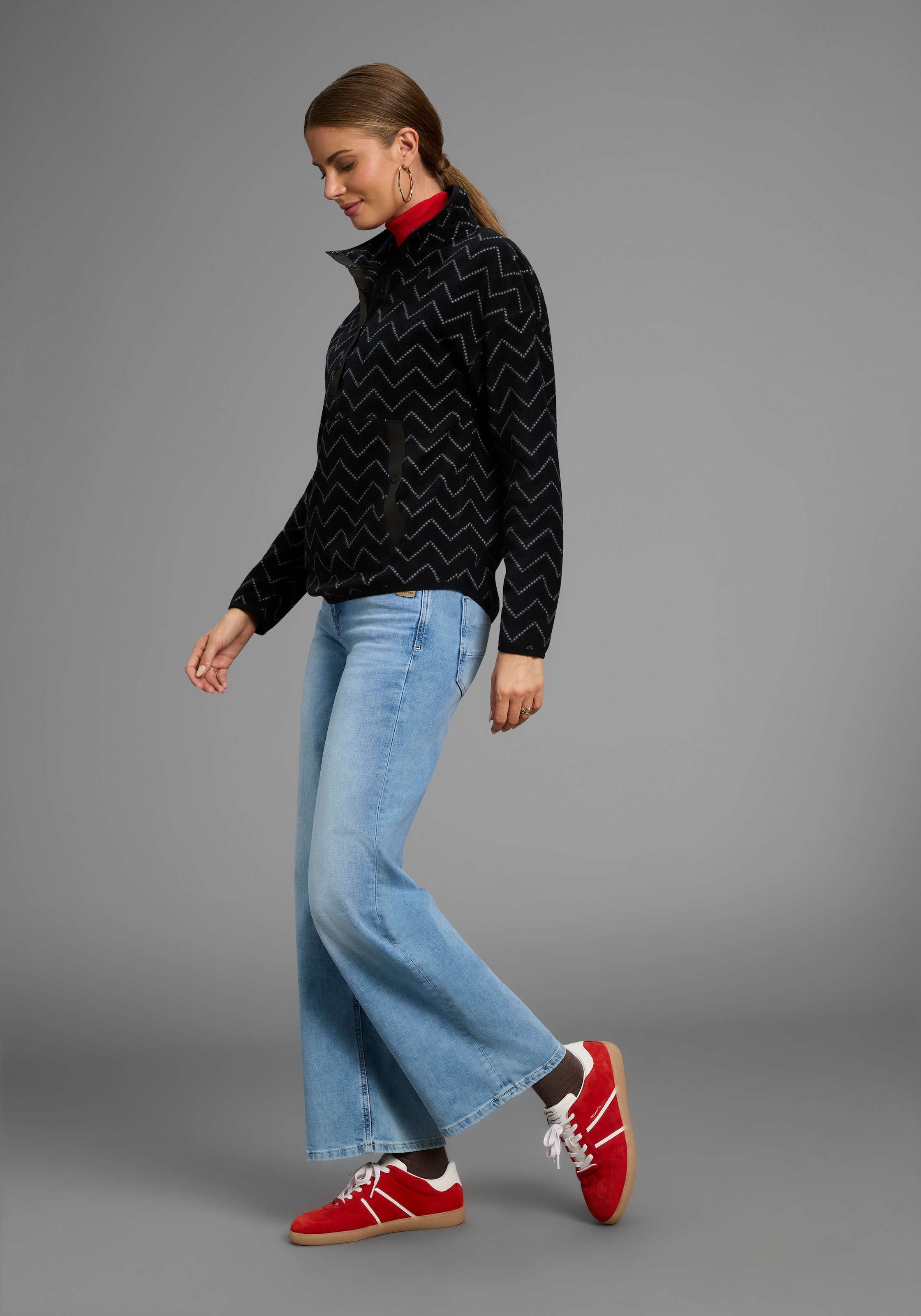 Polarino Fleecepullover , mit Colourblocking-Optik,  mit Kängurutasche,  aus Fleecestoff
