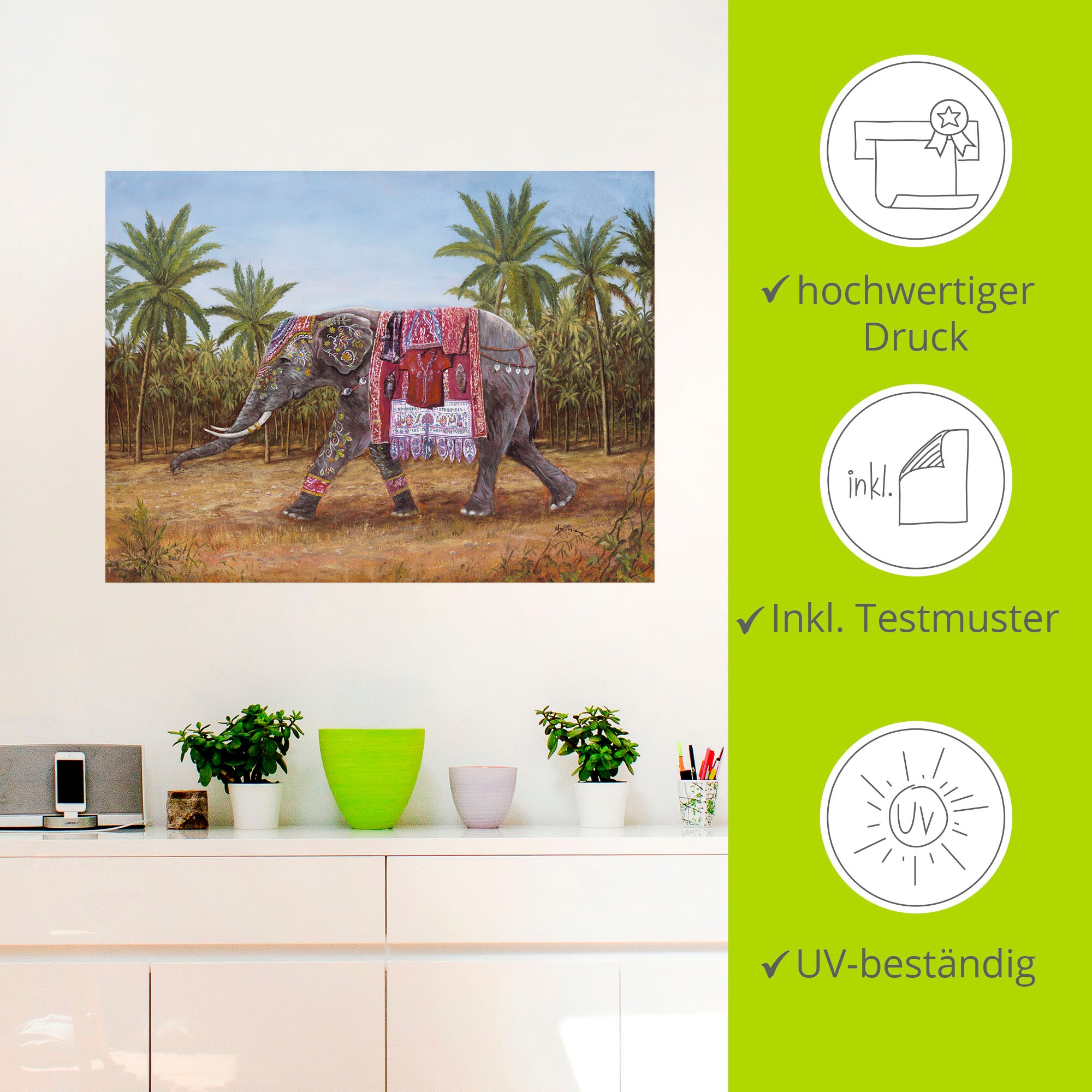 Artland Wandbild »Indischer Elefant«, Wildtiere, (1 St.), als Leinwandbild, Wandaufkleber in verschied. Größen